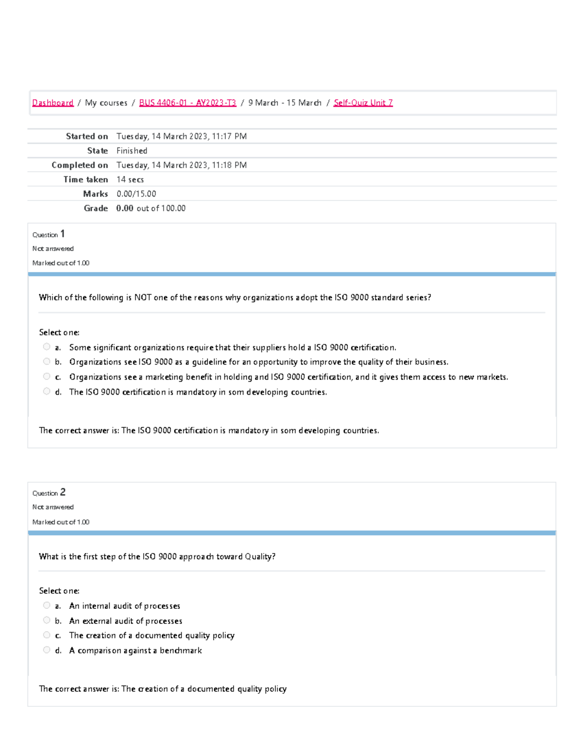 BUS 4406 Quality Management Self Quiz 7 Answers and Explanations - Studocu