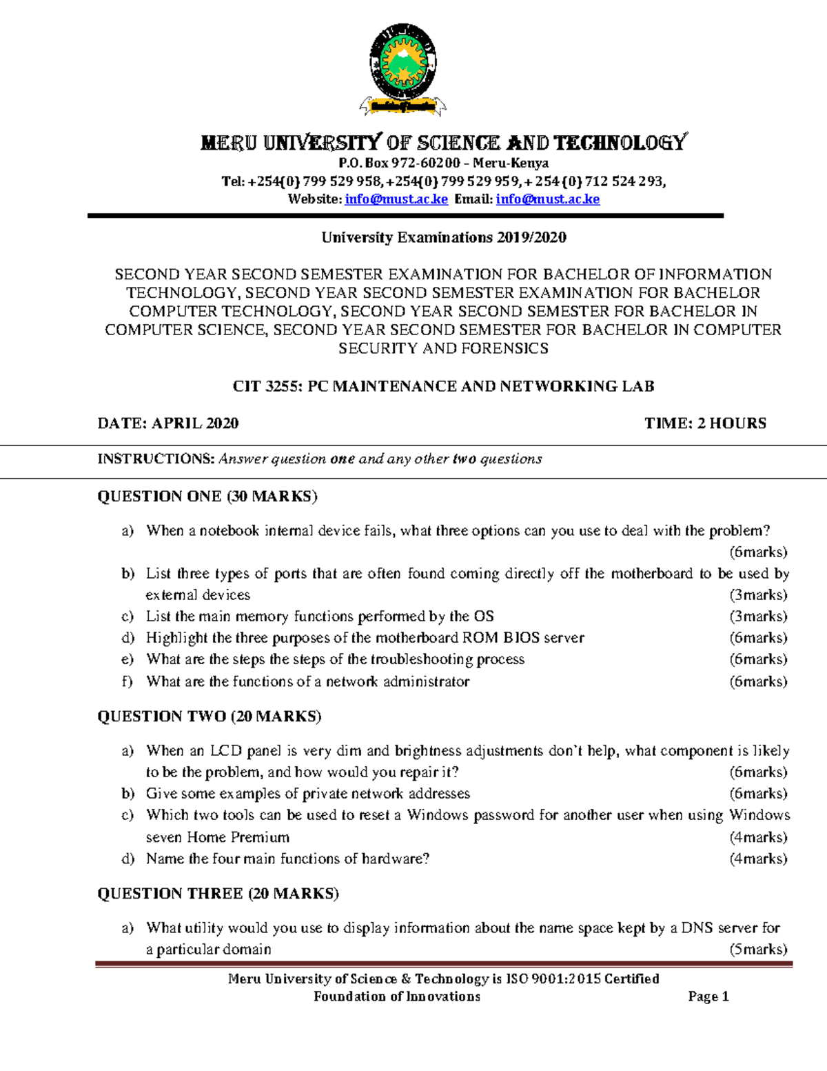 CIT-3255-PC- Maintenance-AND- Networking-LAB - Meru University of ...