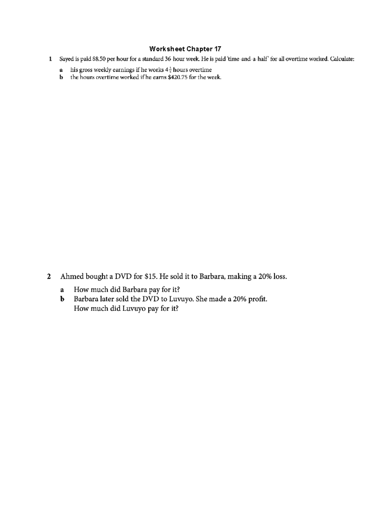 Grade 10 IGCSE Math Worksheet Chapter 17 Exercises and Solutions - Studocu