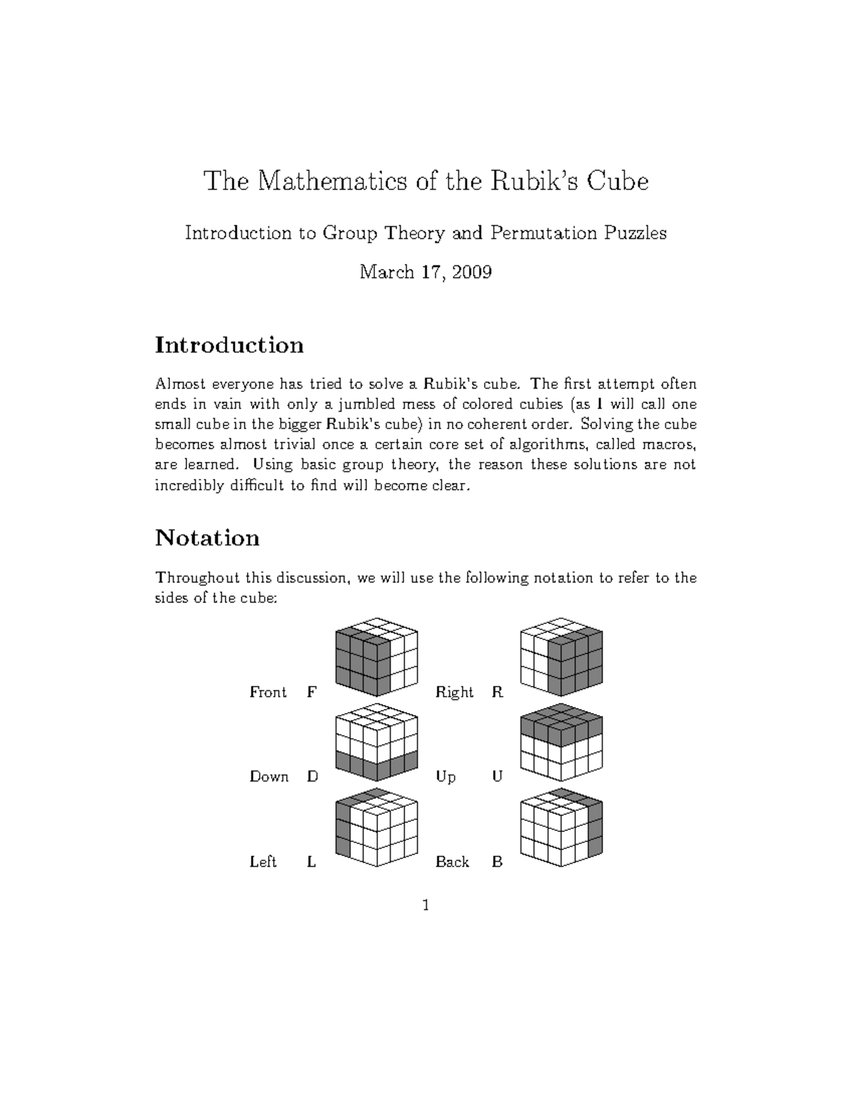 Mathematics of the Rubik's Cube: Group Theory & Permutations Study ...