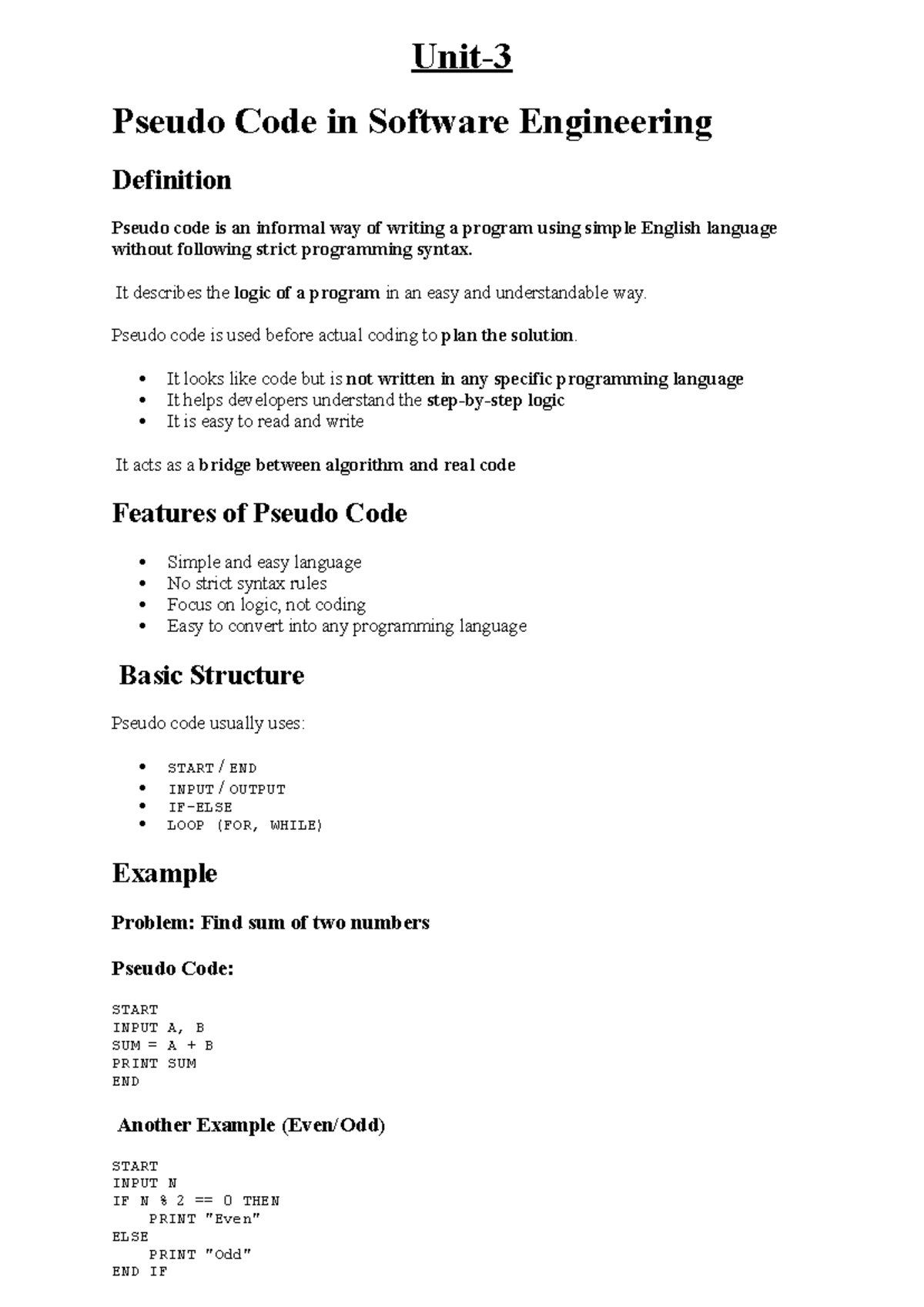 SE-3: UNIT-3 Pseudo Code & Design in Software Engineering - Studocu