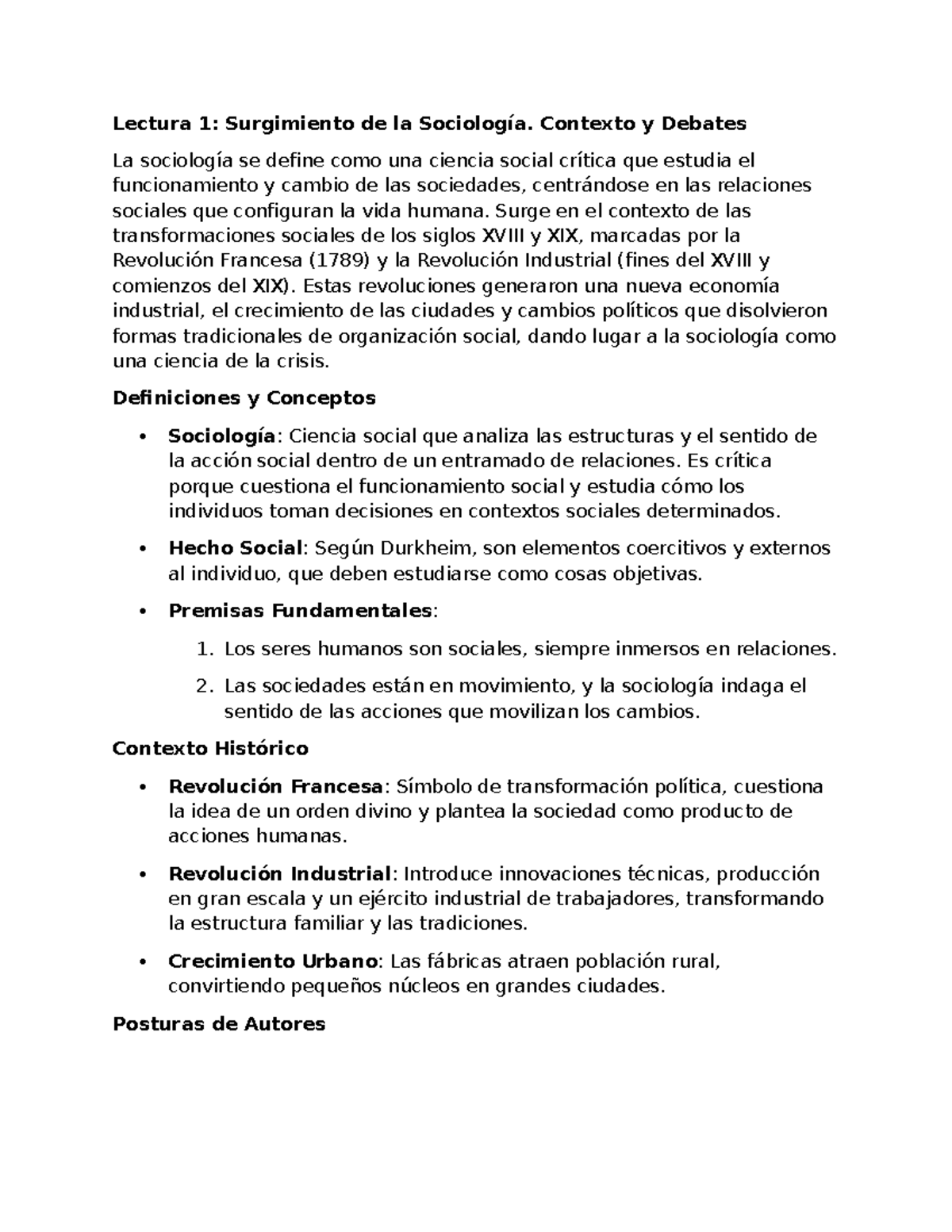 Sociologia primer parcial M1 y M2 - Lectura 1: Surgimiento de la ...