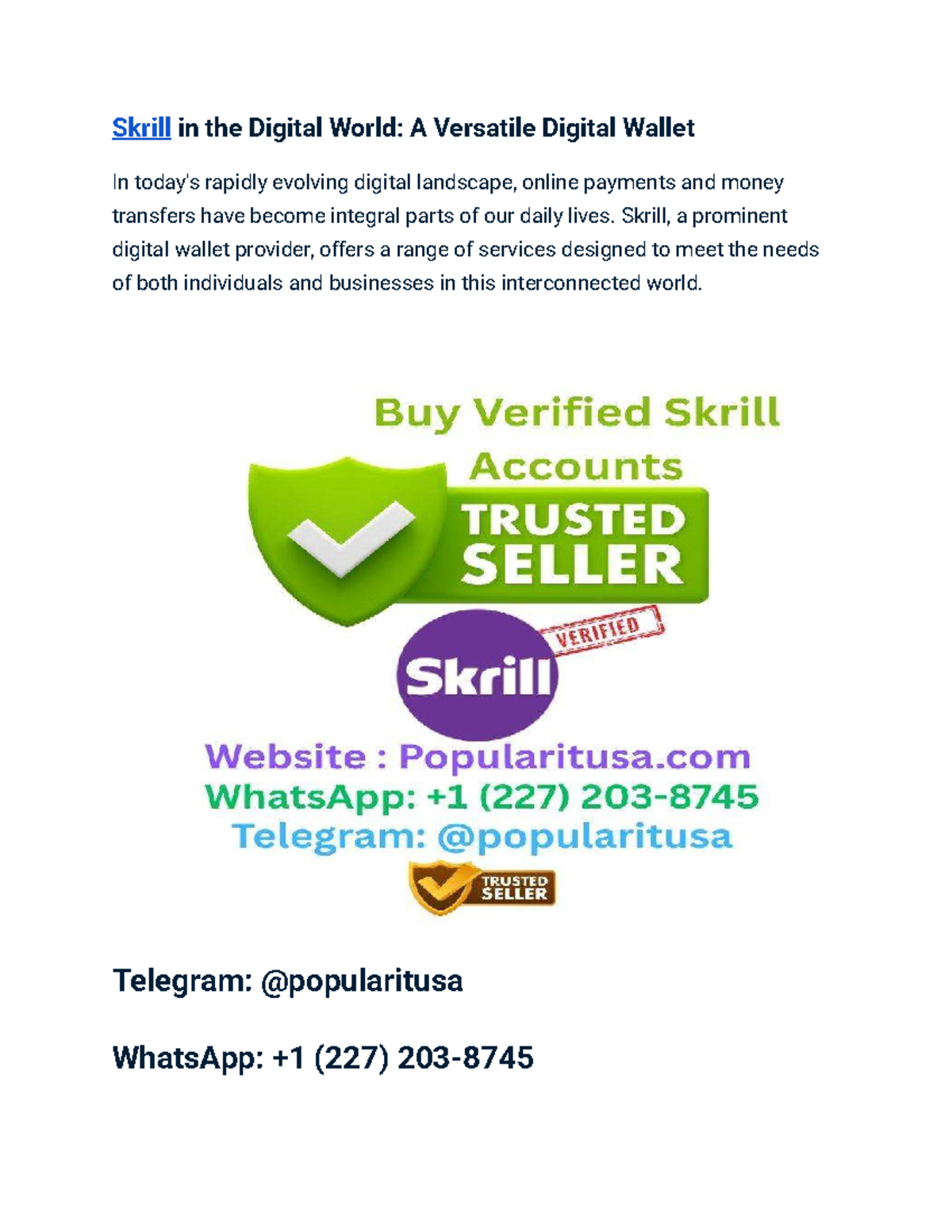 Skrill in the Digital Era: A Comprehensive Overview of the Wallet - Studocu