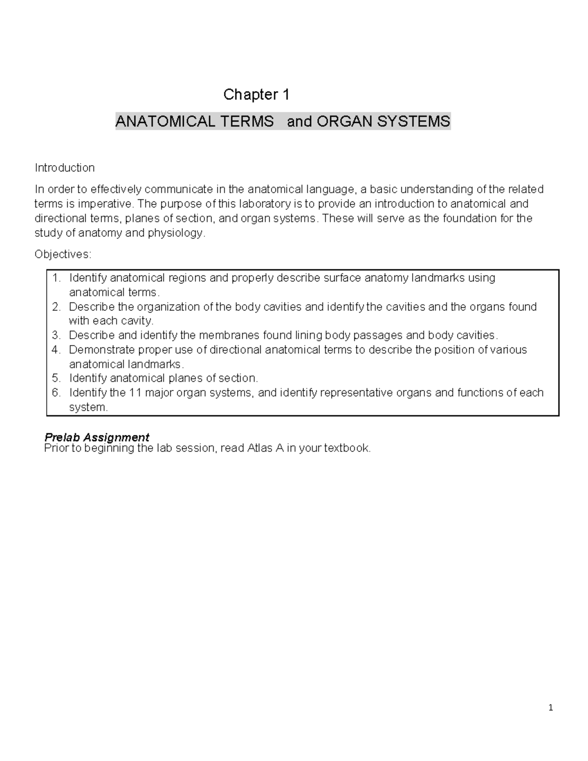 A&P Lab 1: Intro to Anatomical Terms & Organ Systems Key - Studocu