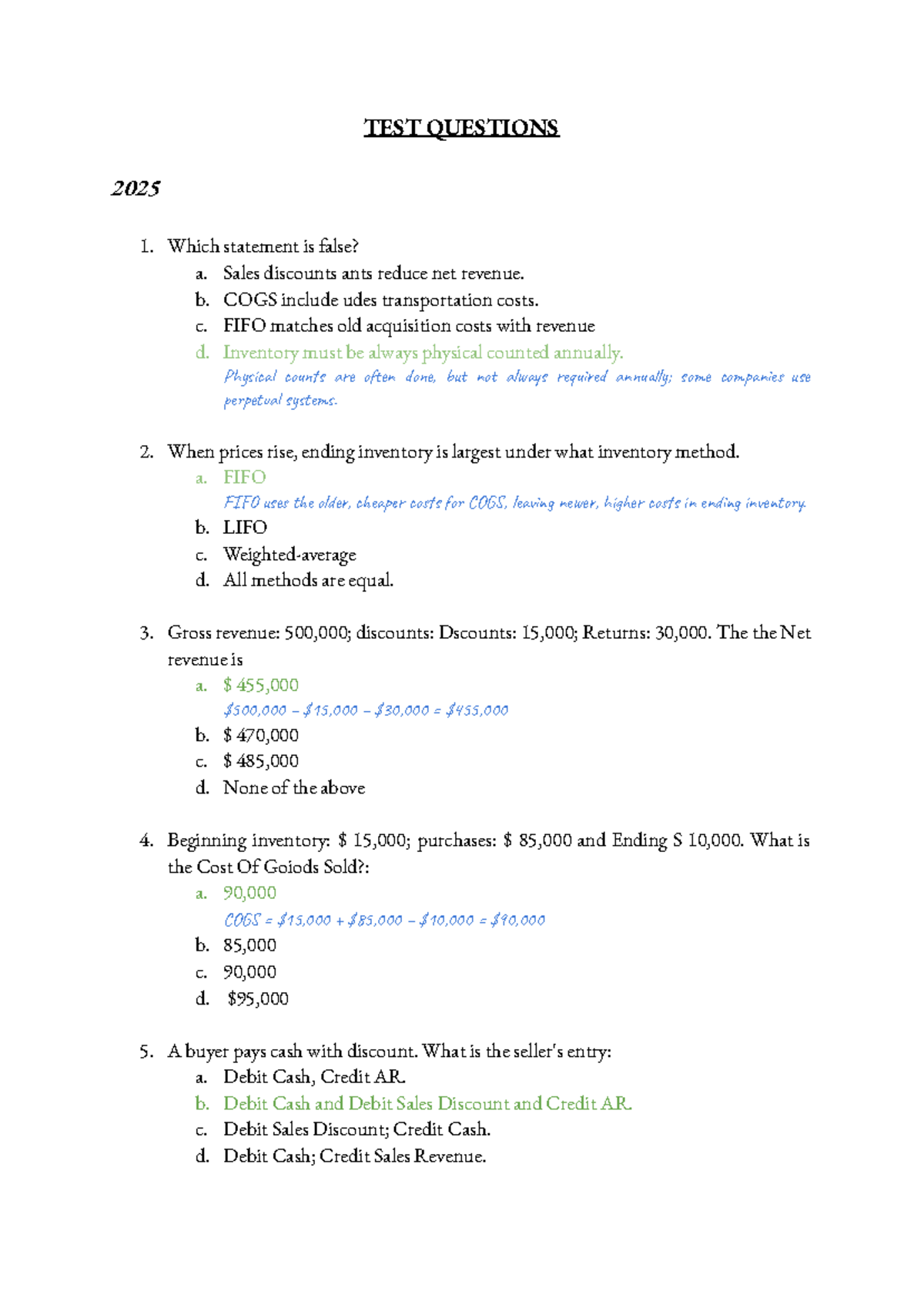 Task 3: Intro to Accounting - Solved Test Questions 2025 - Studocu