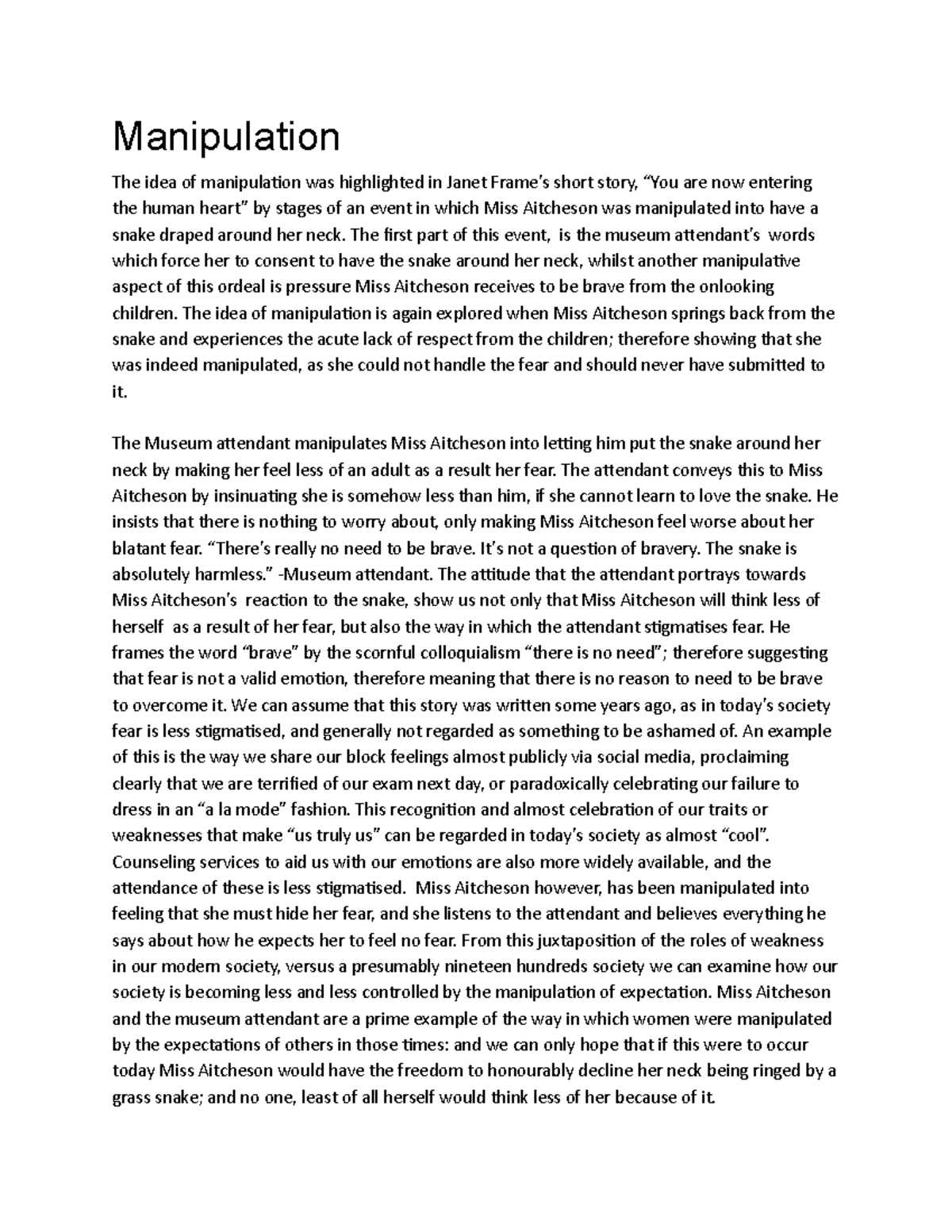 You are now entering the human heart essay - Manipulation The idea of ...
