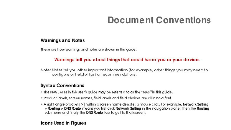 ZyXEL NAS326 User Manual: Conventions, Warnings & Notes - Studocu