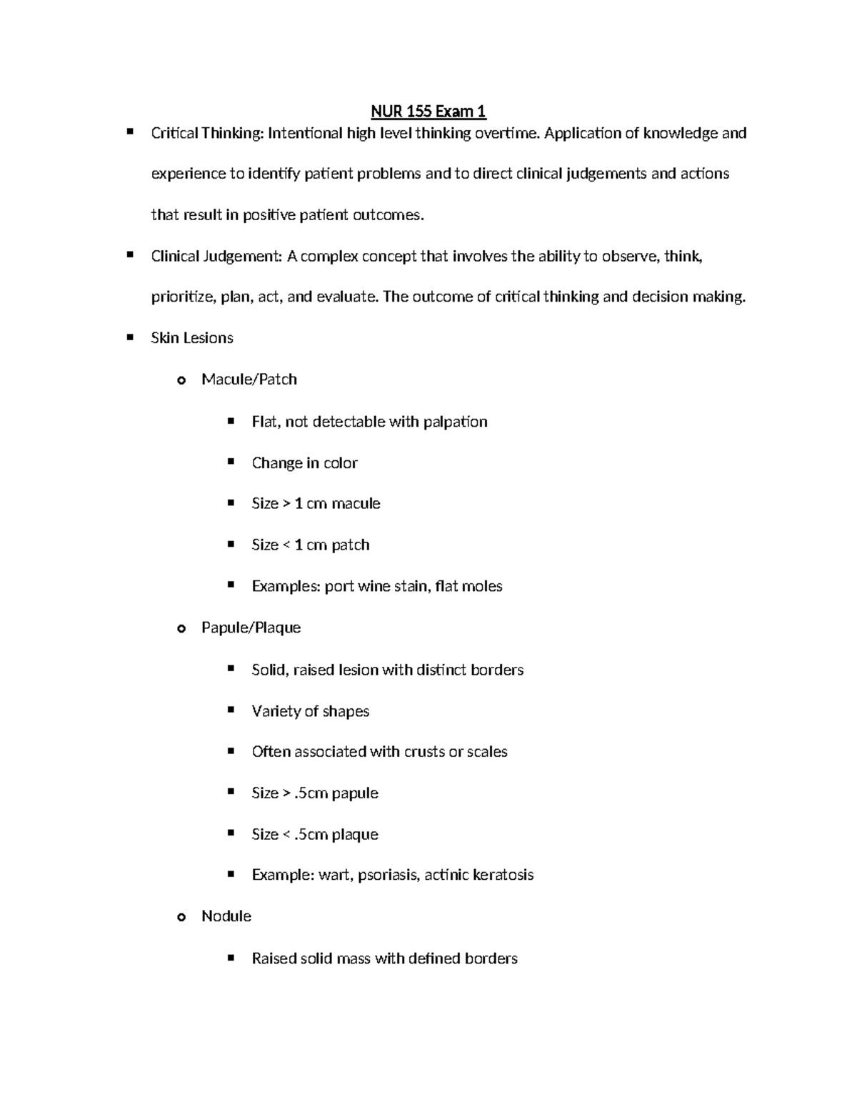 NUR 155 Exam 1 Comprehensive Study Guide for Nursing Students - Studocu