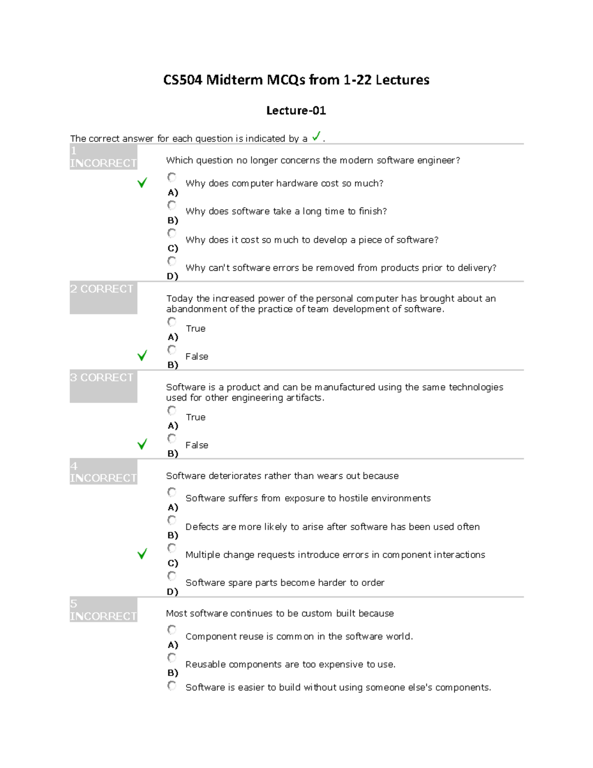 CS 504 Midterm MCQs from Lectures 1-22: Past Paper Solutions - Studocu