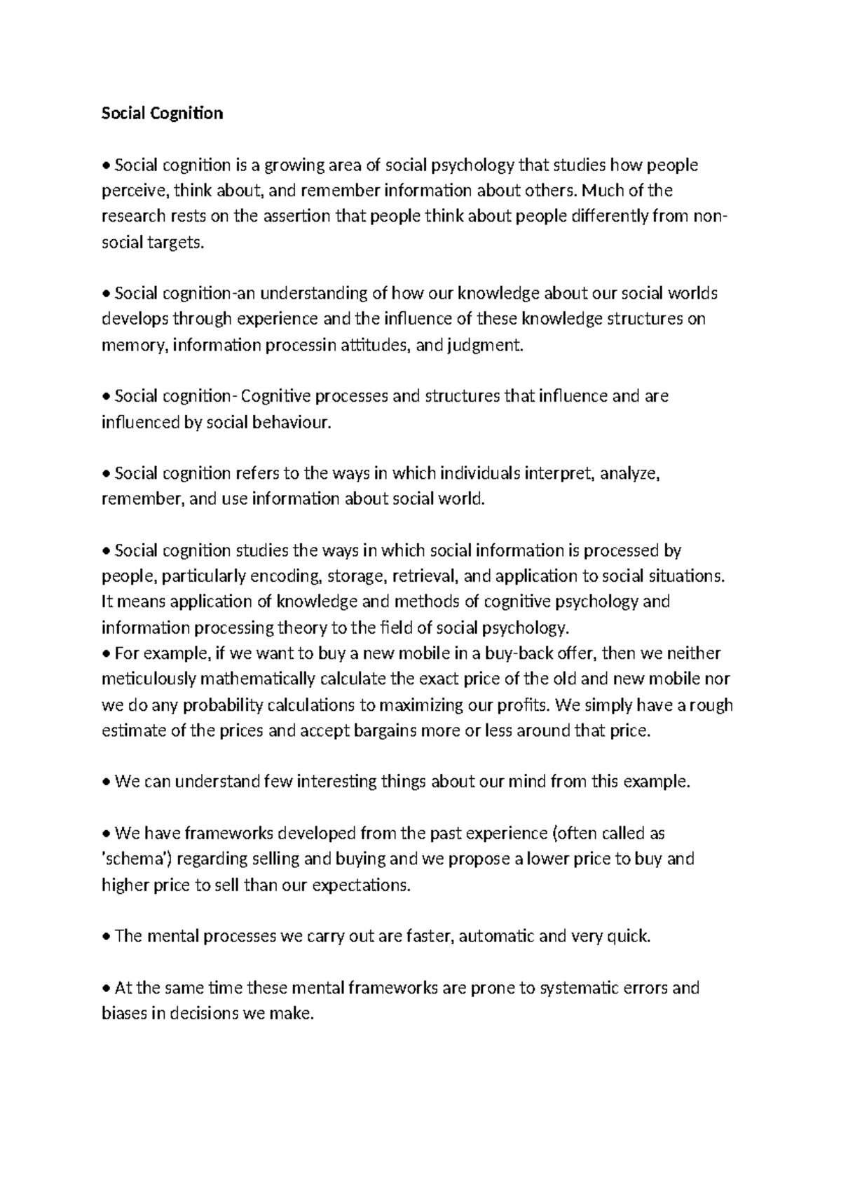 Social Psychology PSY101: Social Cognition Notes and Heuristics - Studocu