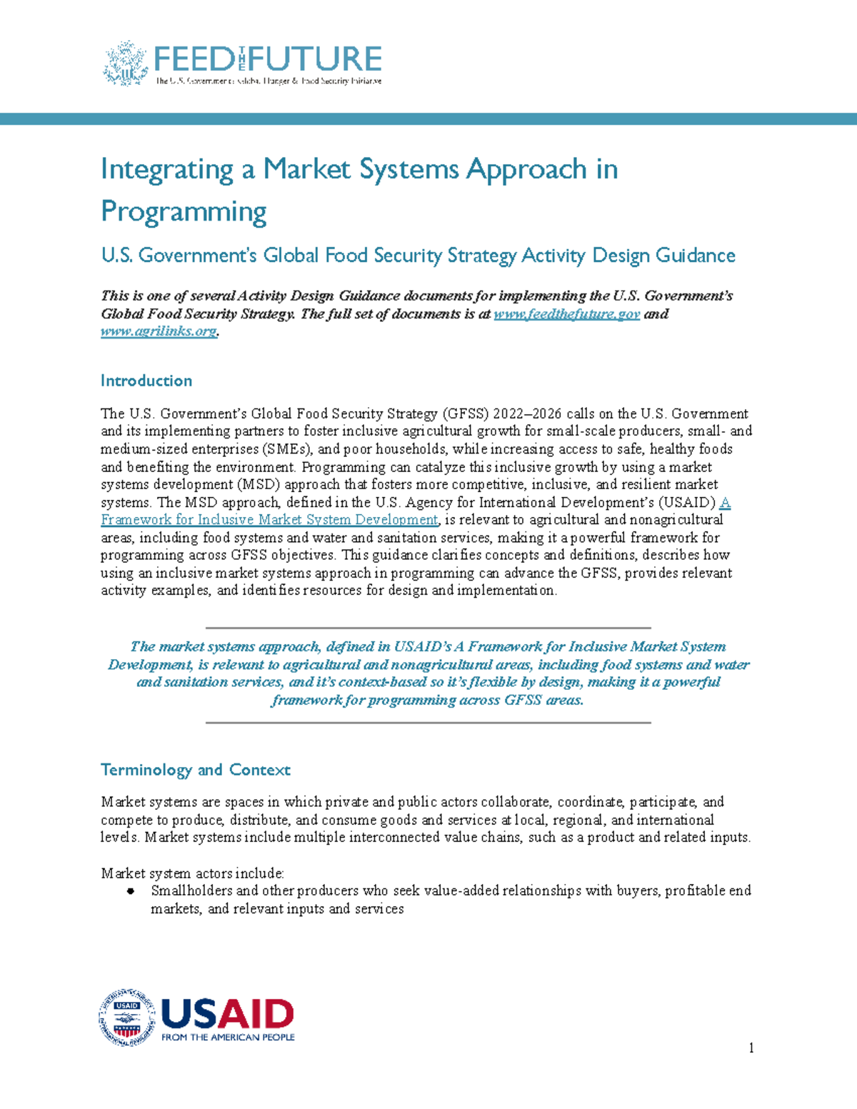 Guidance on USAID's Market Systems Strengthening for GFSS Programming ...