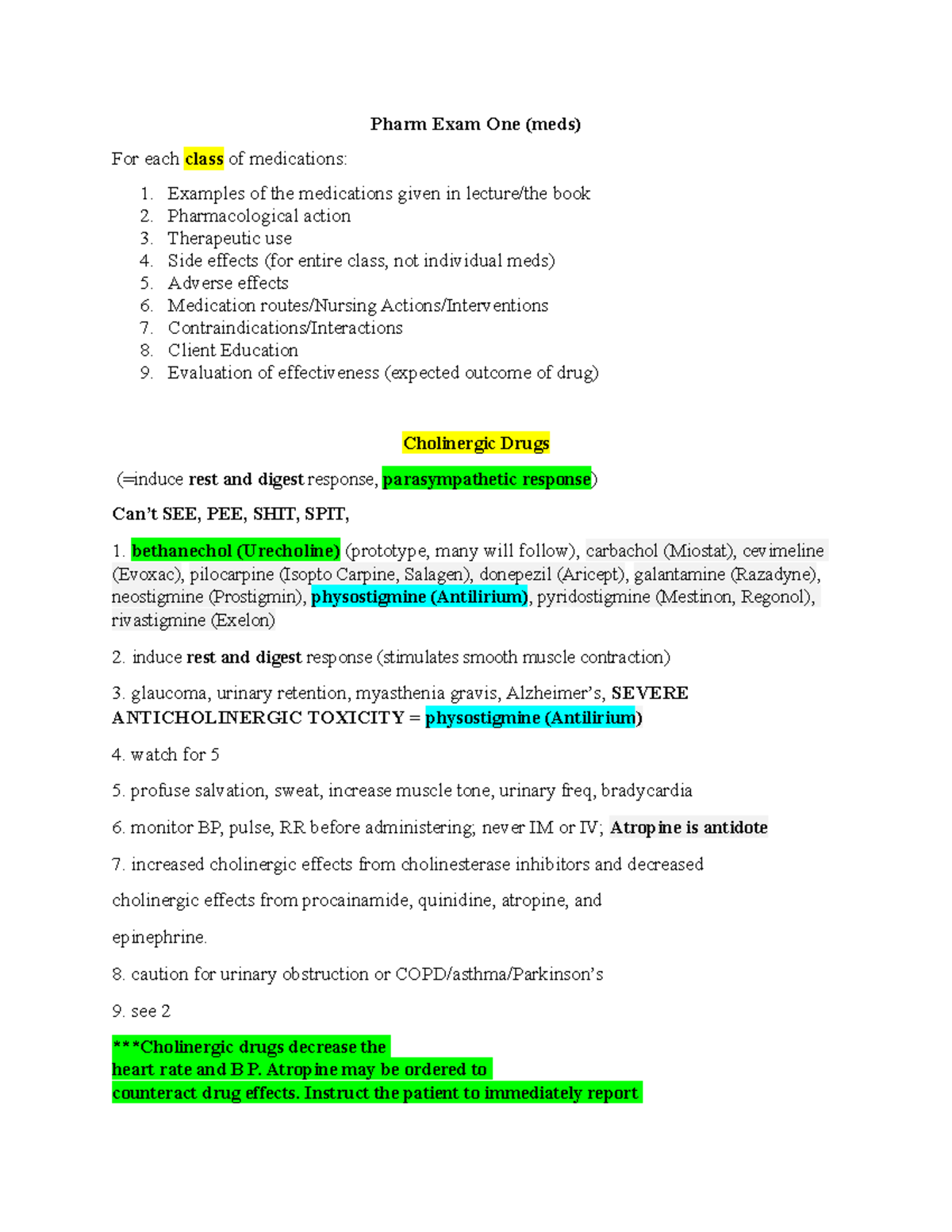 Pharm 101: Exam One Study Guide on Drugs and Their Effects - Studocu