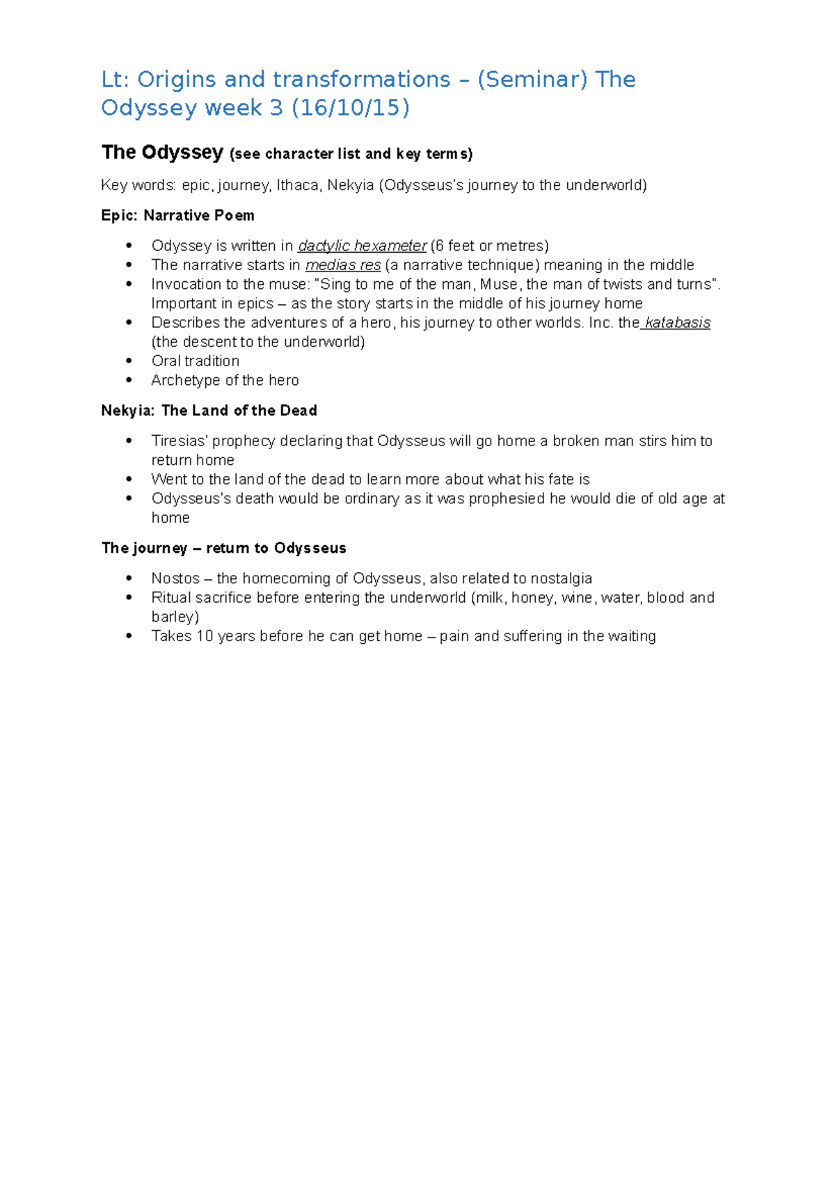 LT111 - Week 3 seminar - Lecture notes 3 - Lt: Origins and ...