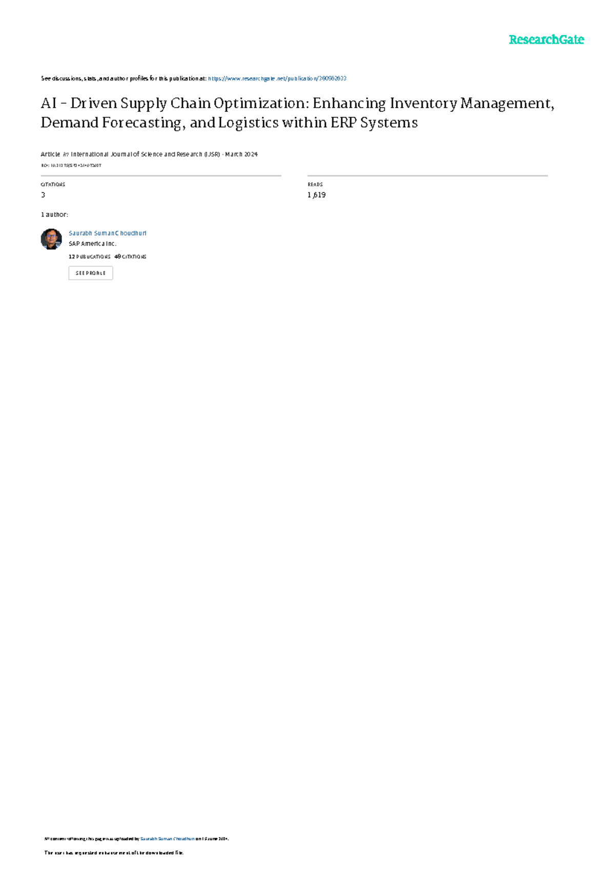 AI Driven Supply Chain Optimization: Enhancing Inventory Management ...
