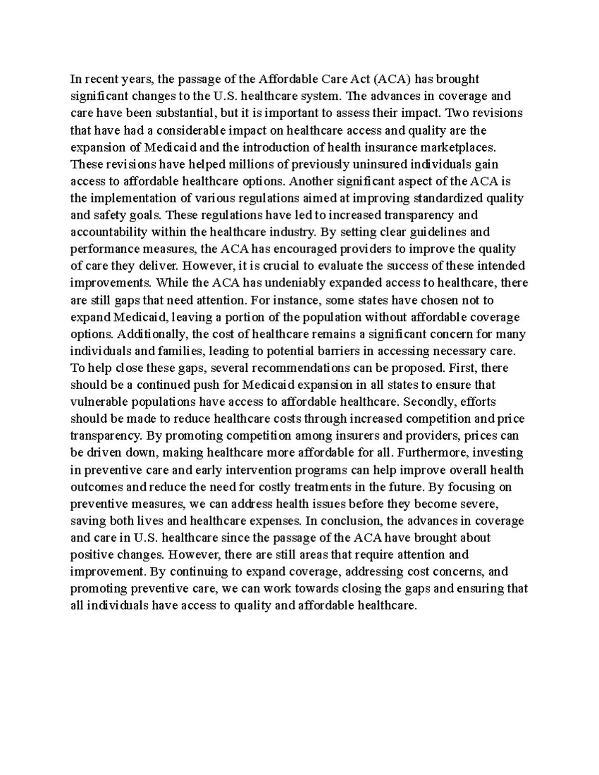 7.1 Discussion: Evaluating the Impact of the Affordable Care Act (ACA ...
