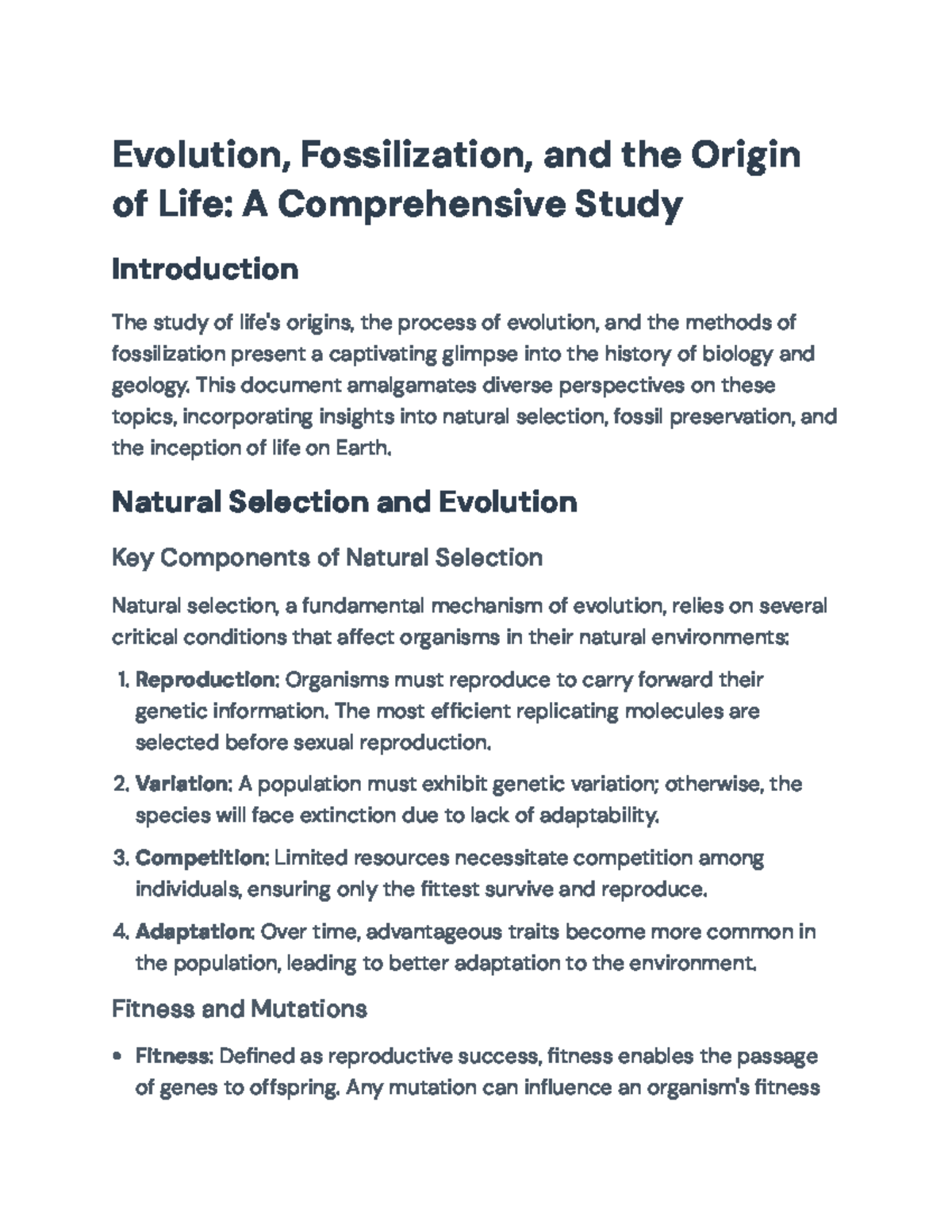 Evolution, Fossilization, and the Origin of Life: A IN-DEPTH STUDY ...