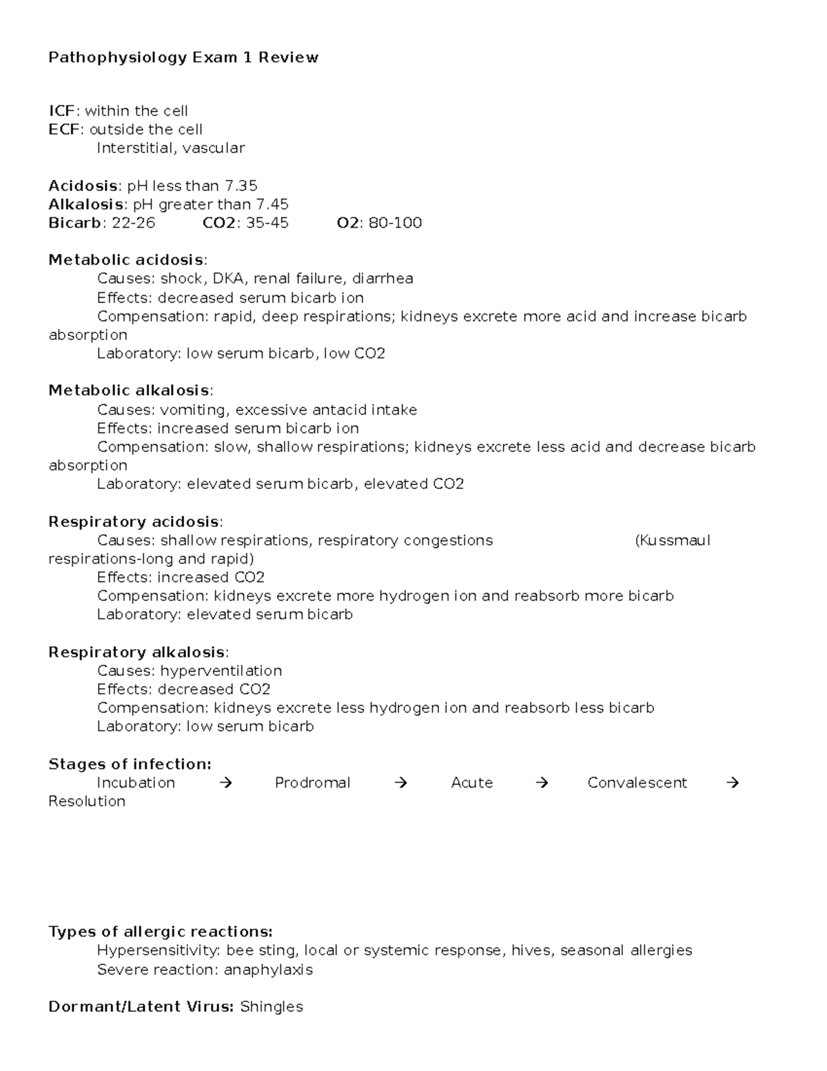 Patho Exam 1 Review - ICF: within the cell ECF: outside the cell ...