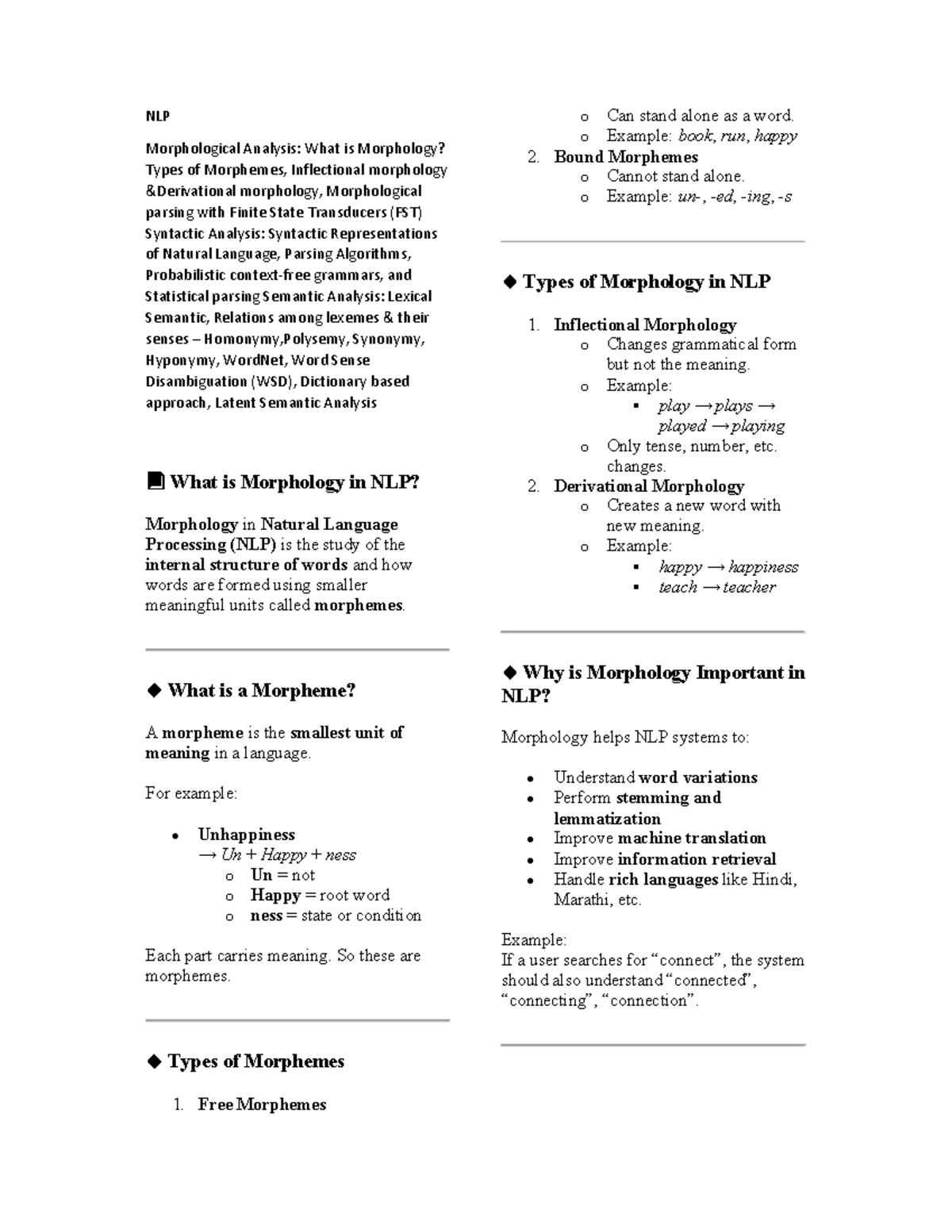 NLP Unit 2: Morphological and Syntactic Analysis in Natural Language ...