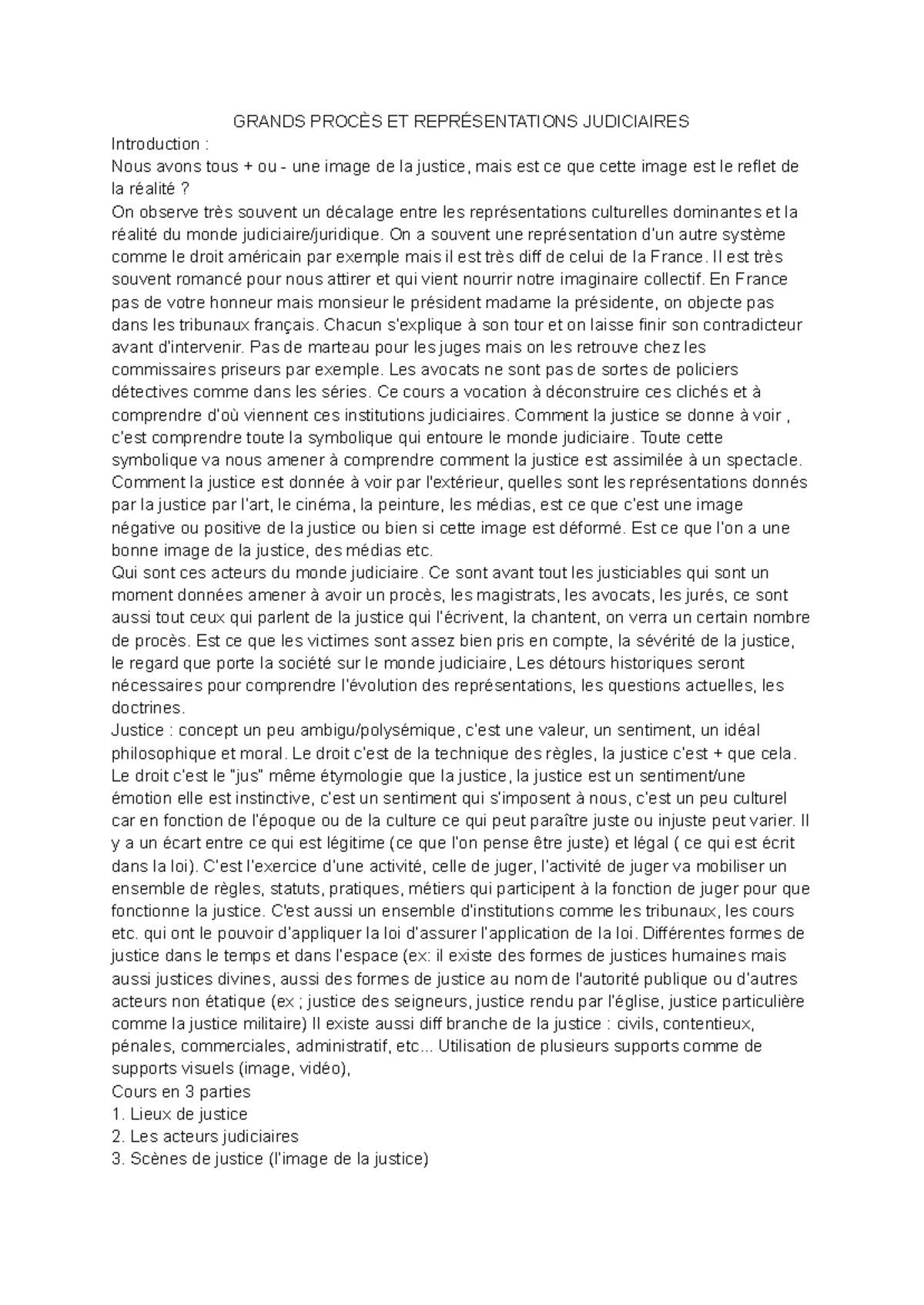 GRANDS PROCÈS ET REPRÉSENTATIONS JUDICIAIRES - Cours L1 S1 - Studocu