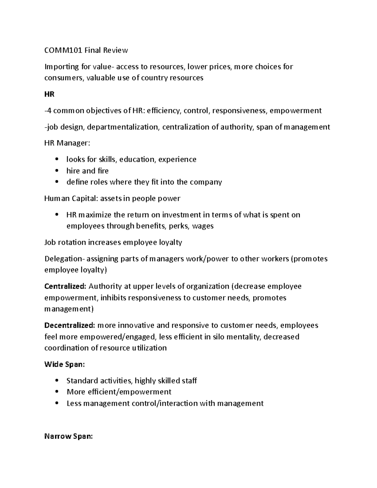COMM101 - 2020 Final Exam Review Notes - Studocu