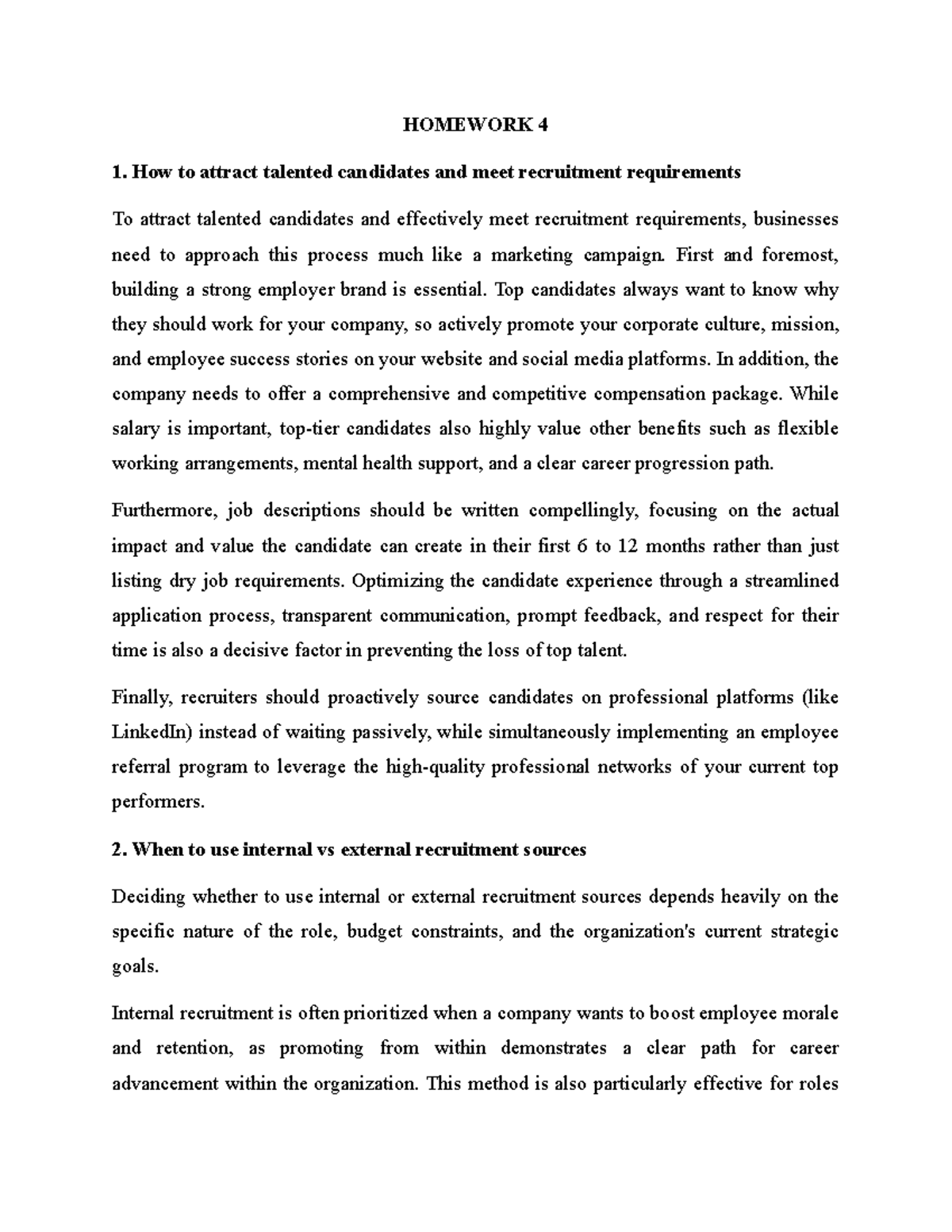 Homework 4: Attracting Talent & Recruitment Strategies - Studocu