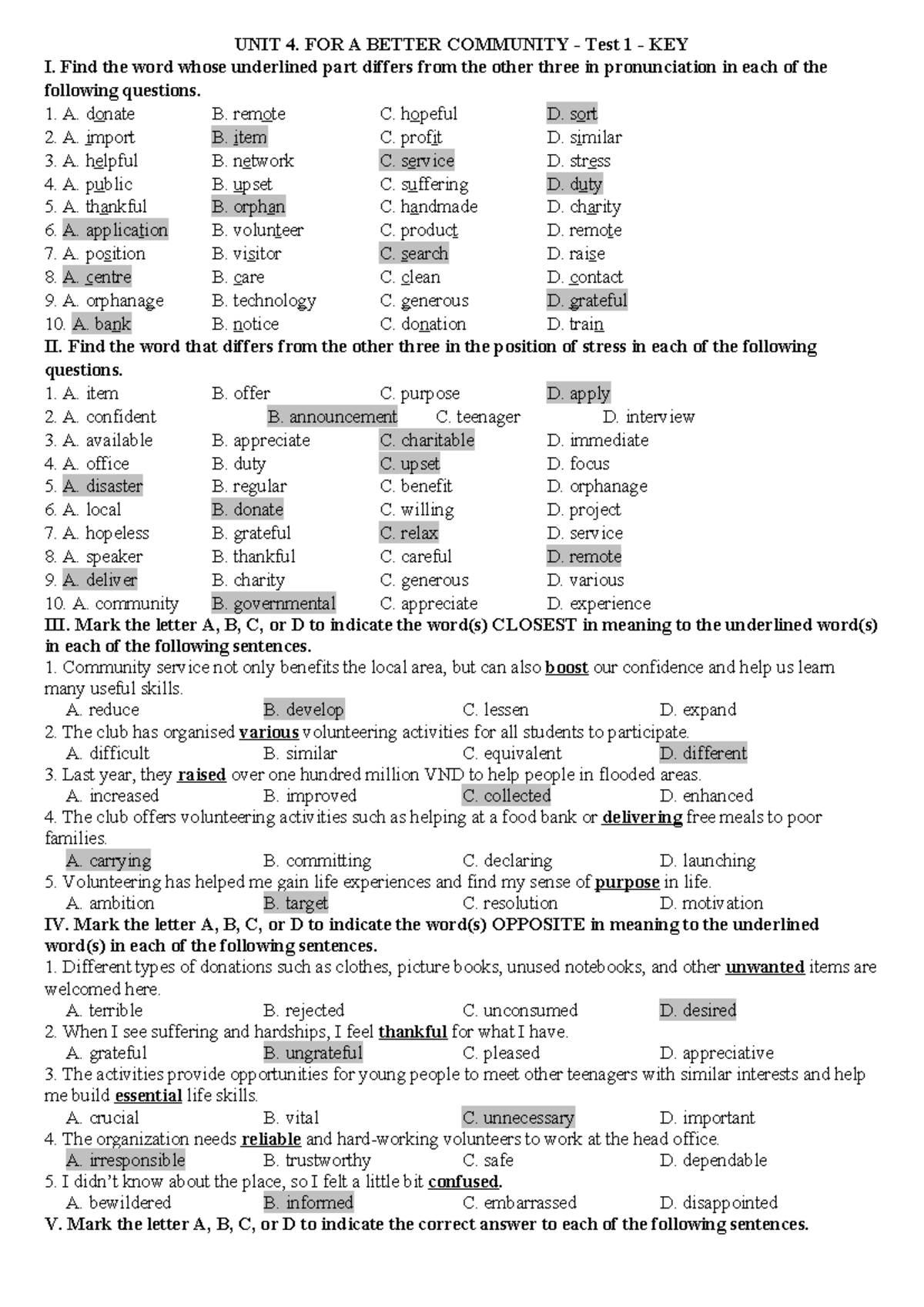 Bộ Test 2025 - Anh 10 Global Success - UNIT 4 - Test 1 (KEY) - Studocu