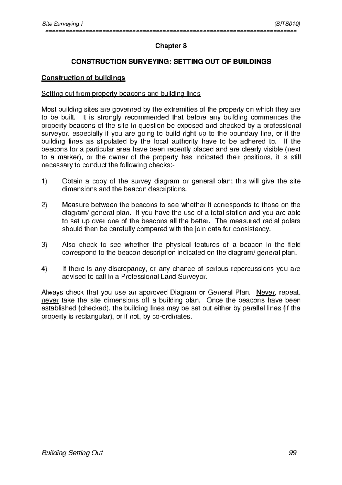 Ch8 Setting Out - Lecture notes 1 - - Studocu