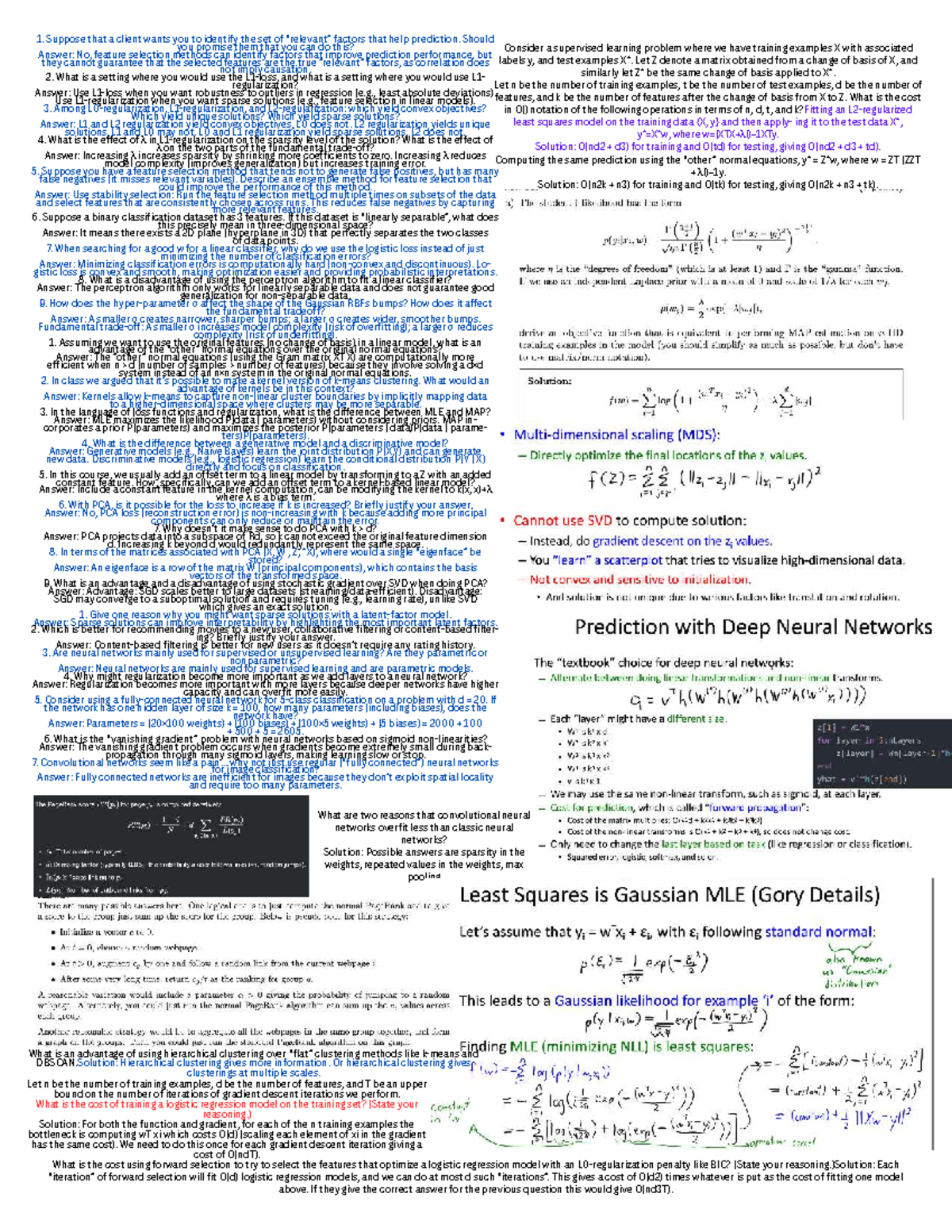 CS 101: Final Exam Study Notes on Supervised Learning & Feature ...