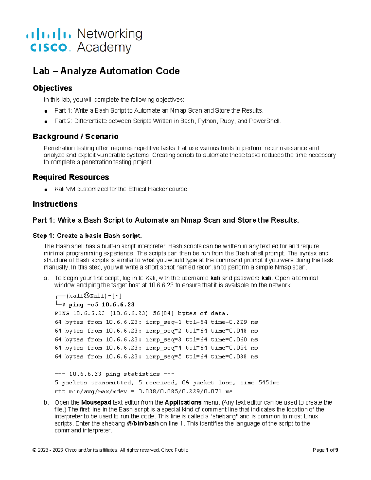 10.1.20 Lab - Automating Nmap Scans with Bash Scripts - Studocu