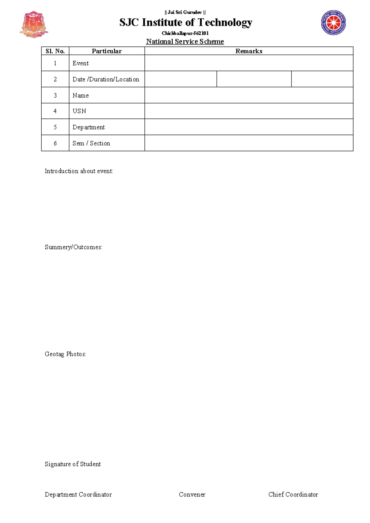 NSS Reports Format - ... - Computer Science and Engineering - || Jai ...
