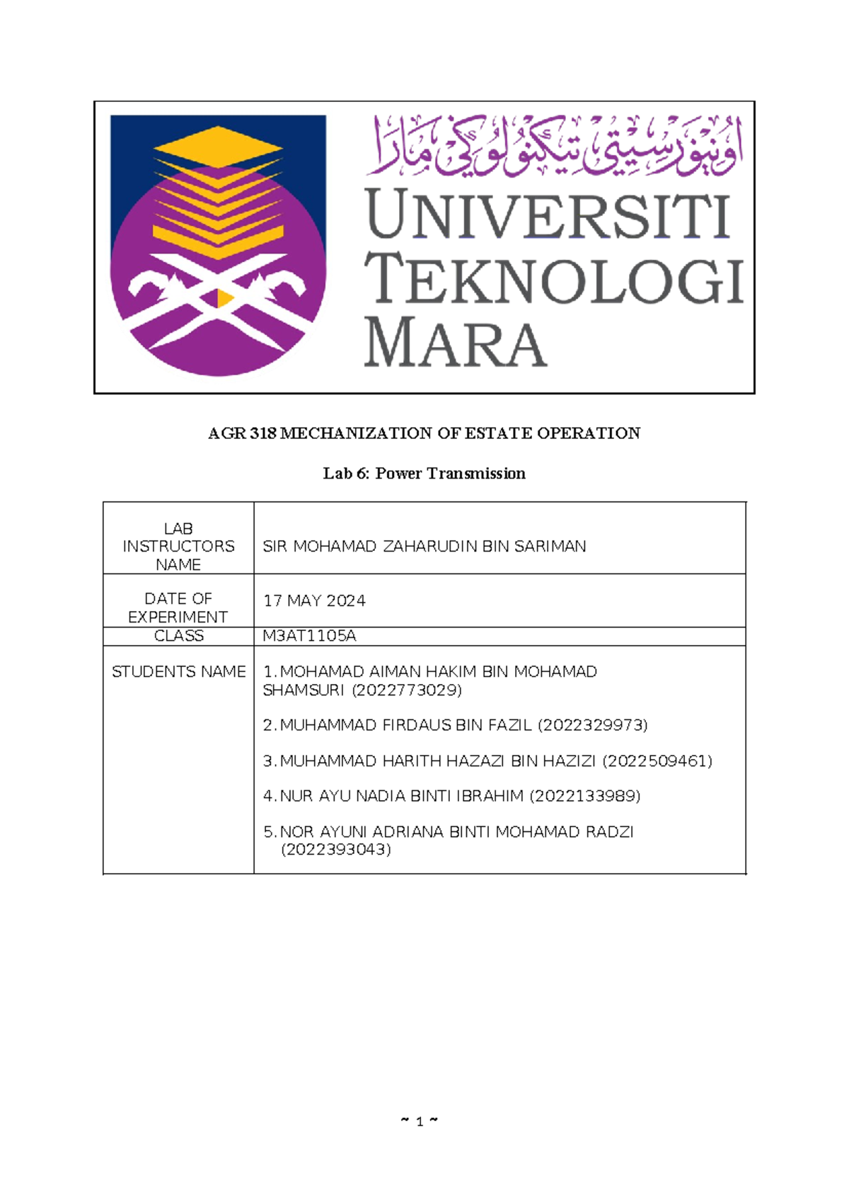 Lab 6: Power Transmission Study Notes for AGR 318 - Studocu