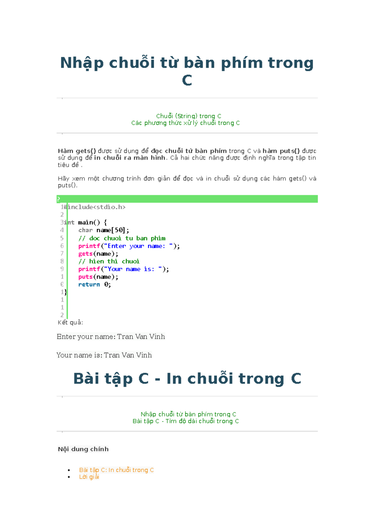 Bài tập C: Xử lý chuỗi với phương thức và hàm trong C - Studocu