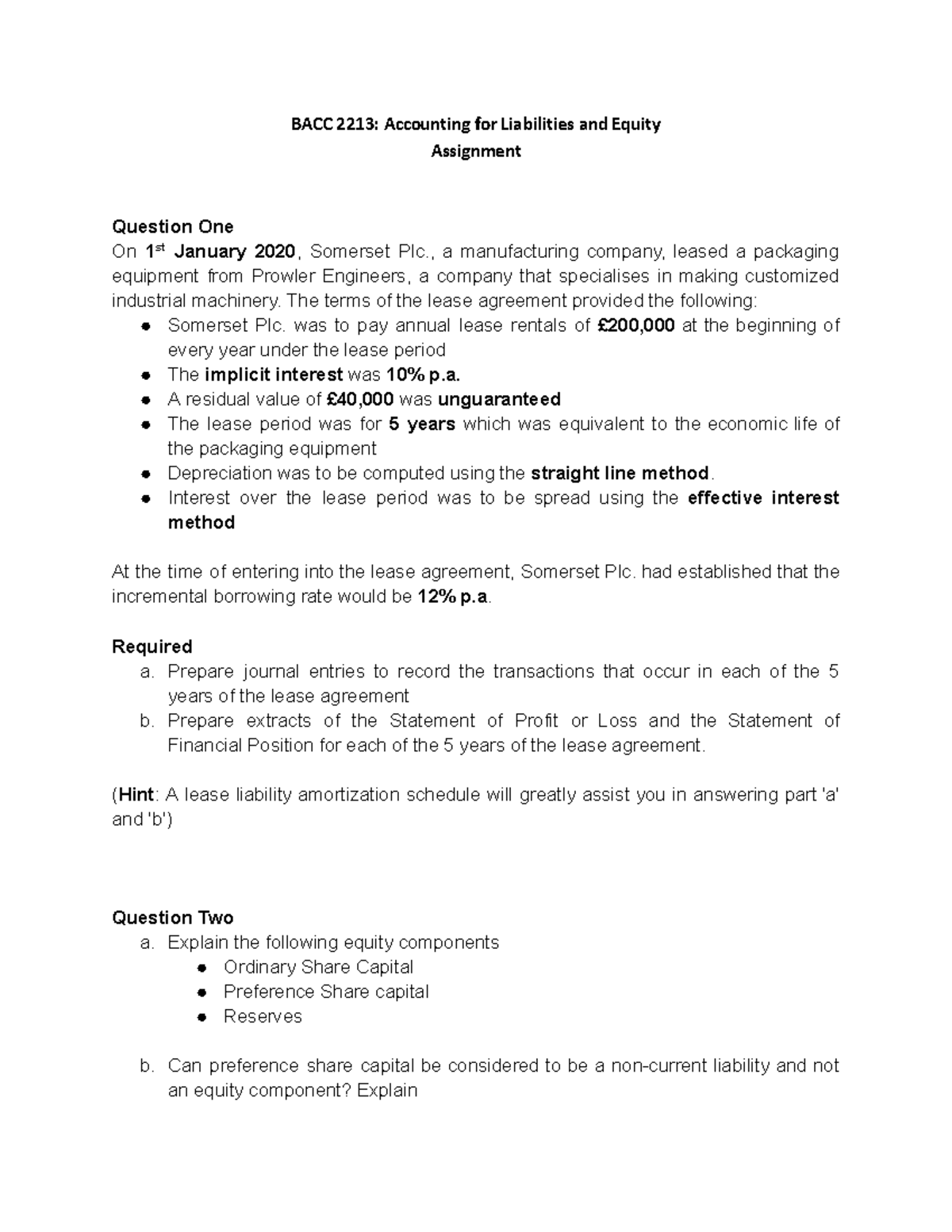 BACC 2213: Accounting for Liabilities & Equity - Assignment Overview ...