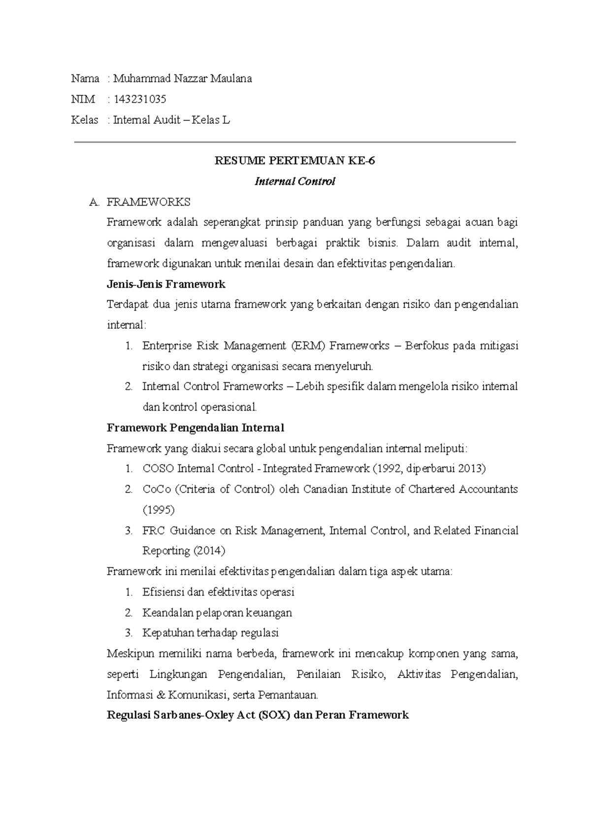 Internal Control Overview for Internal Audit Class (IA-101) - Studocu