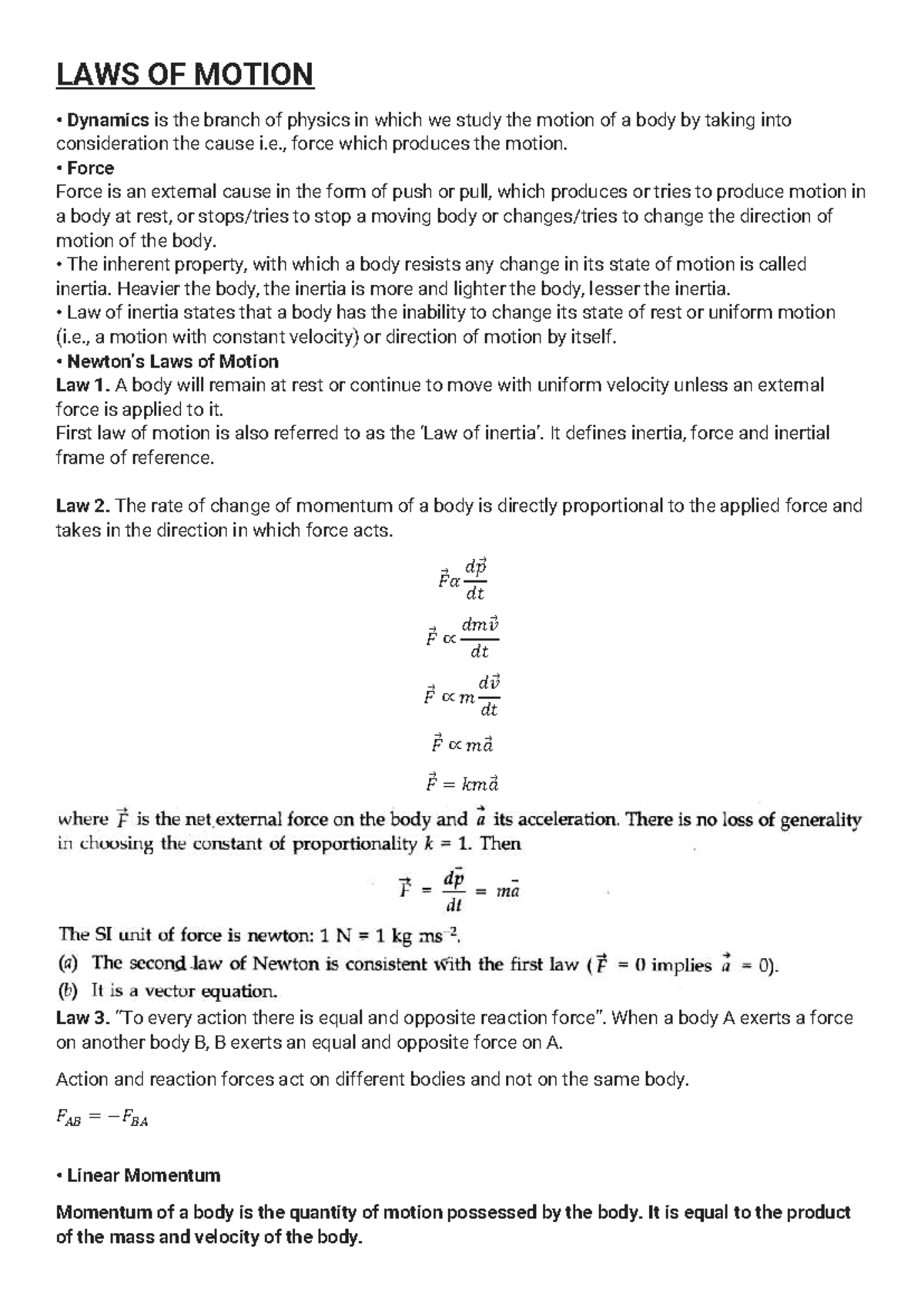 Laws of Motion: Understanding Dynamics and Forces in Physics - Studocu