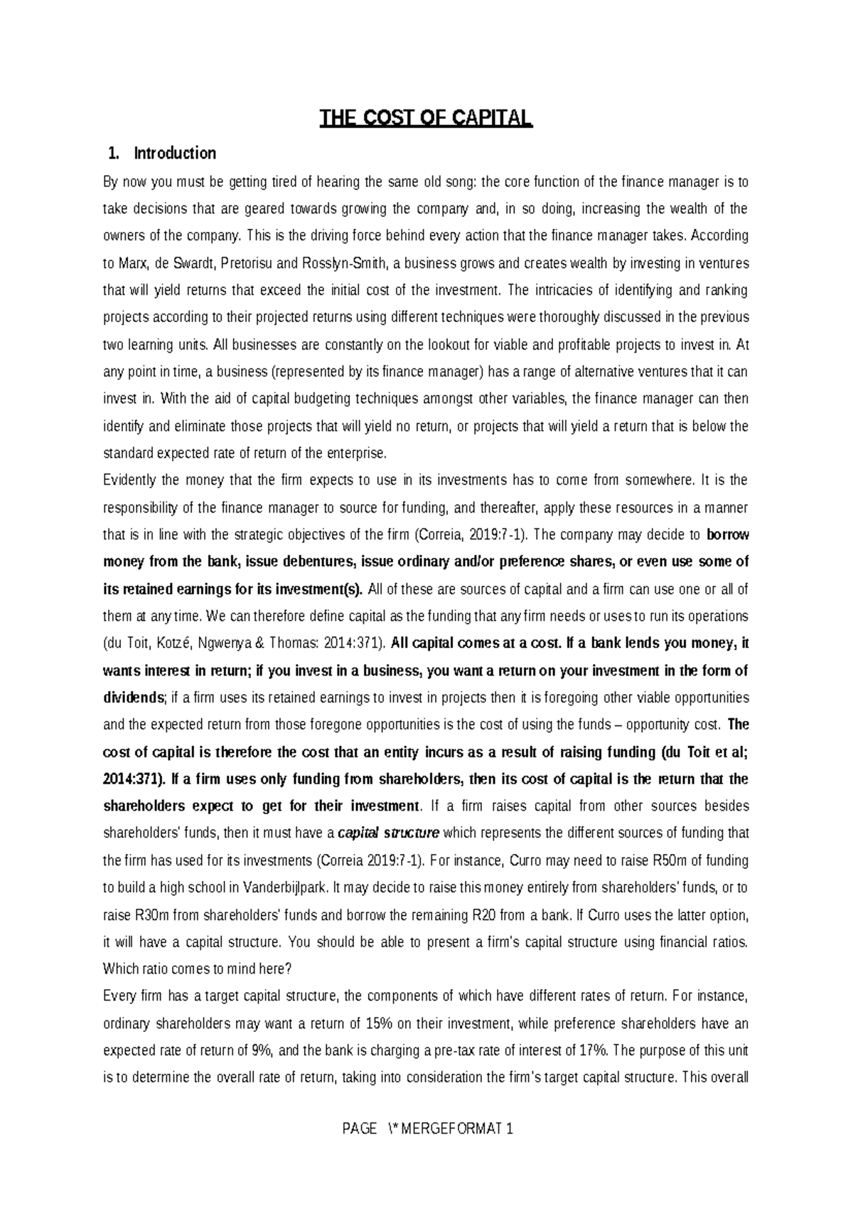 2026 FIN 101: The Cost of Capital Notes - Studocu