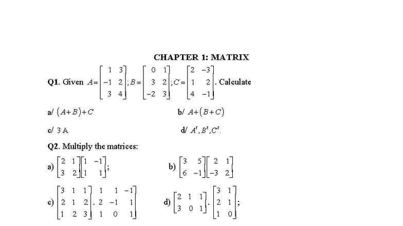 CHAPTER 1: MATRIX OPERATIONS AND CALCULATIONS - MATH 102 - Studocu