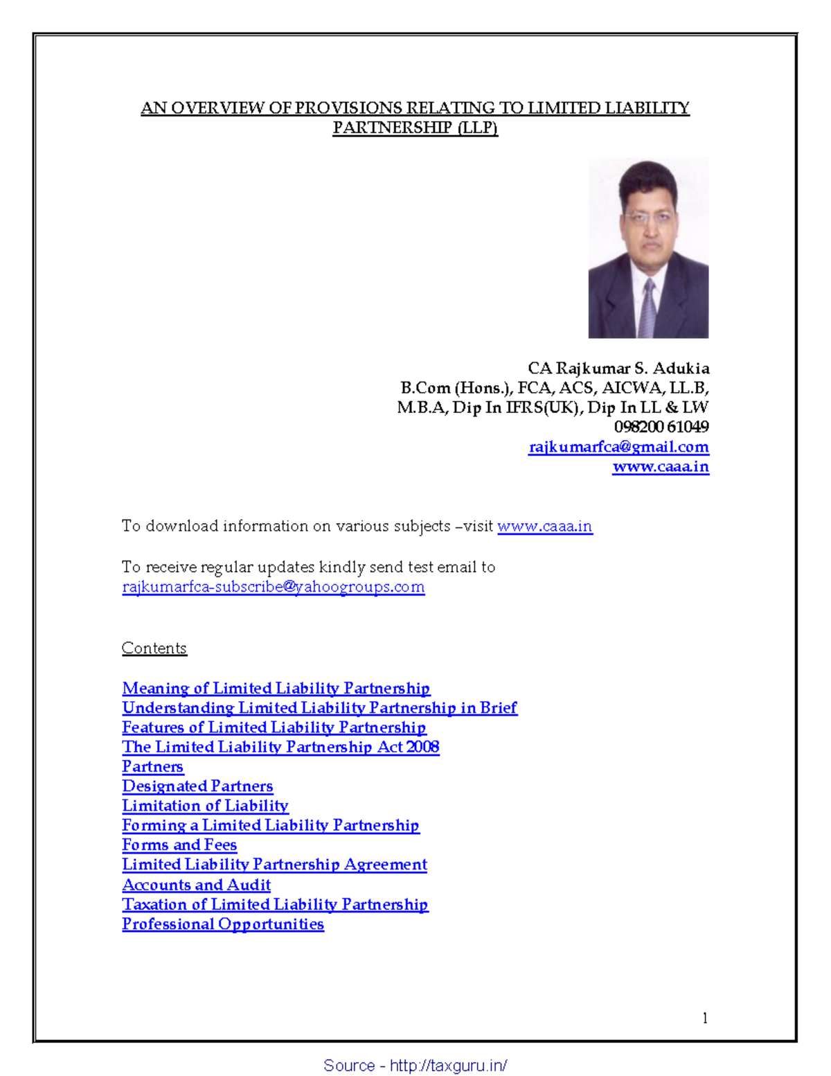 Overview of Limited Liability Partnership Agreement Template - 1 AN ...