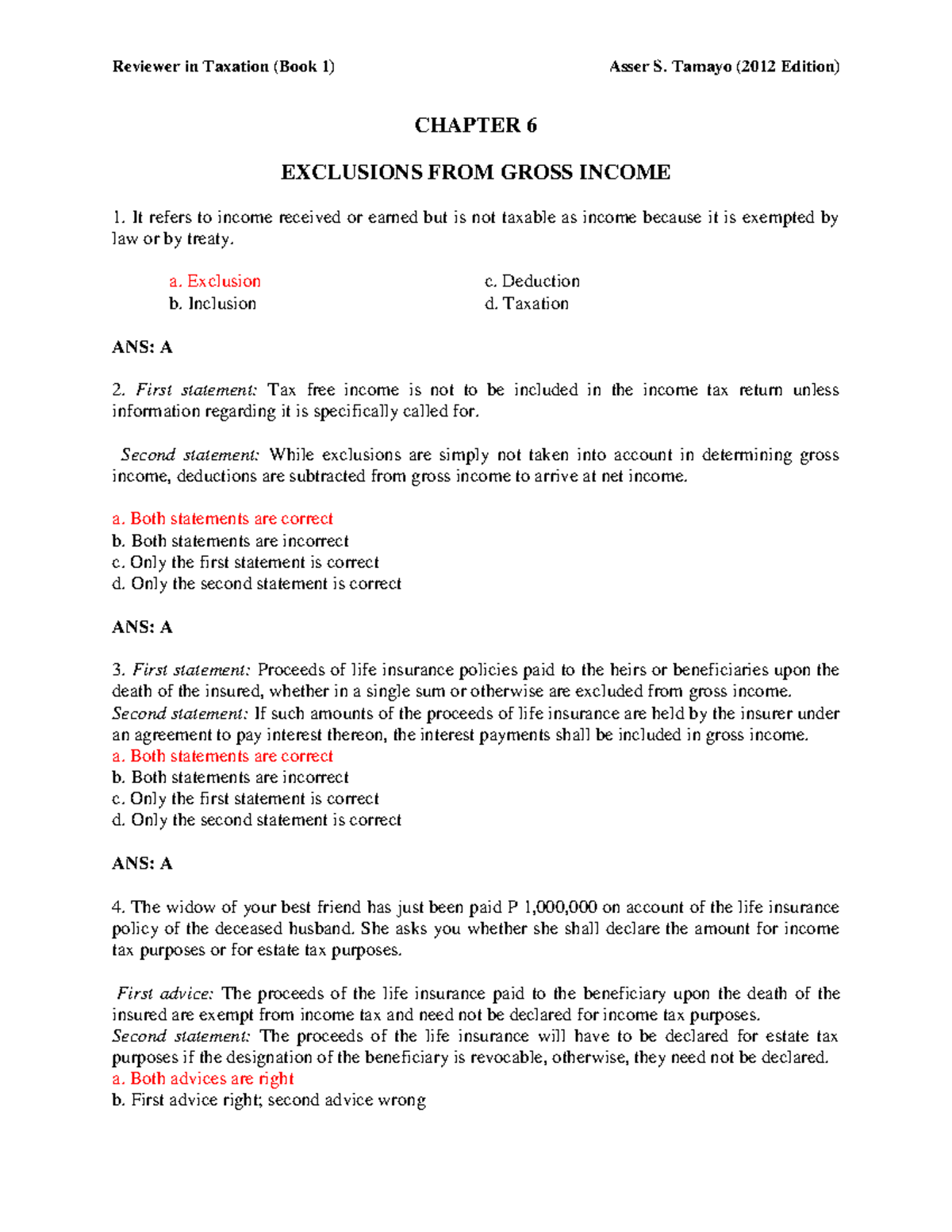 Taxation (Chapter 6) - Exclusions from Gross Income Study Notes - Studocu