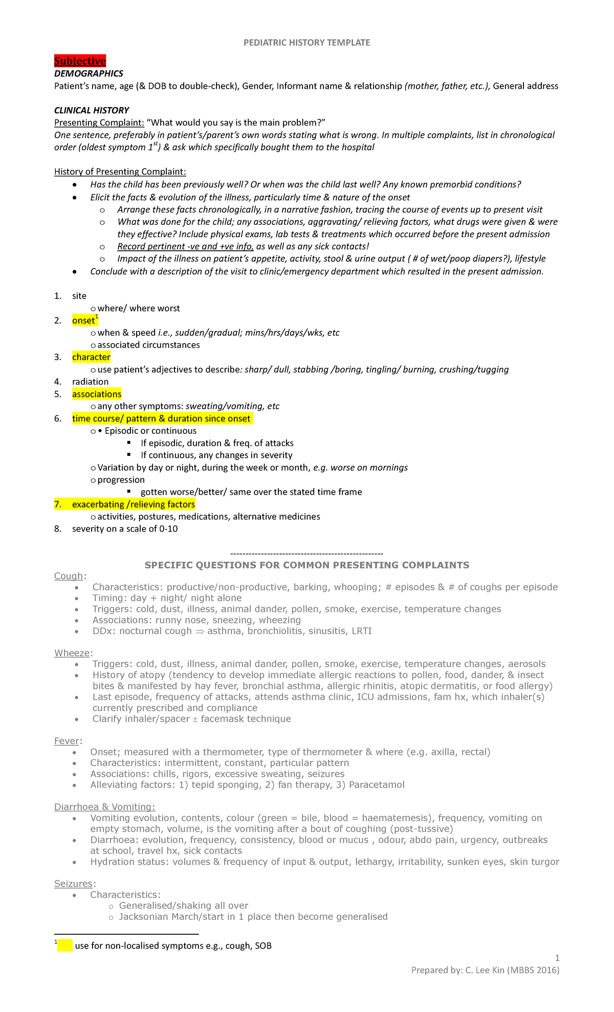 Paed-Hx Template: Detailed History Taking for Pediatric Patients - Studocu