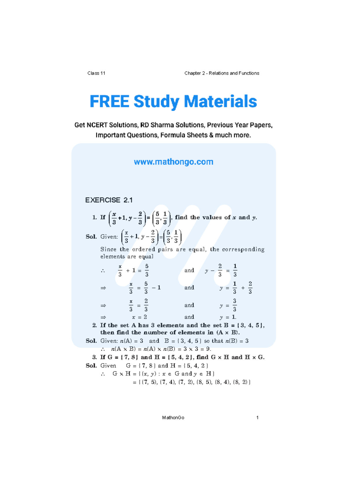 Class 11 Chapter 2 Relations and Functions Exercise Solutions - Studocu