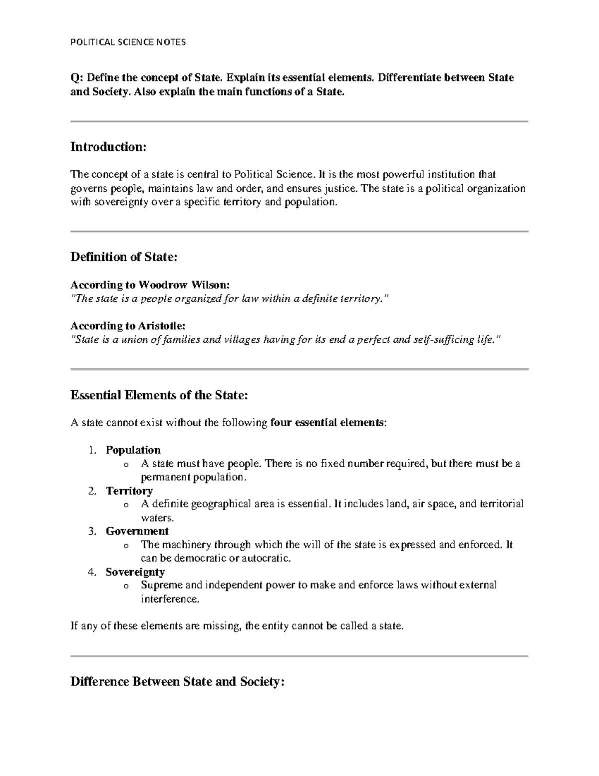 POLITICAL SCIENCE NOTES: Understanding the Concept of State and Its ...
