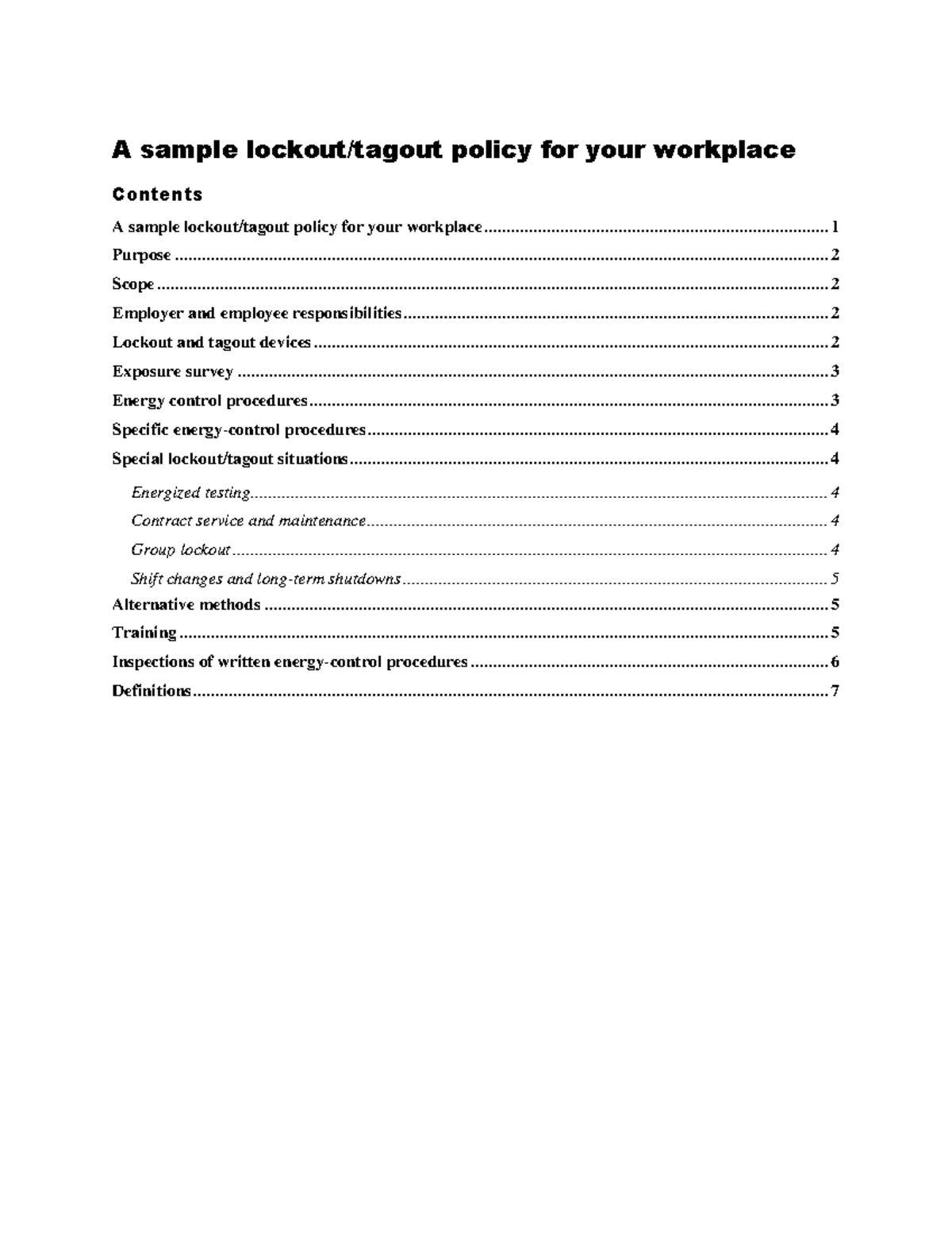 Sample Lockout/Tagout Policy for Workplace Safety - Studocu