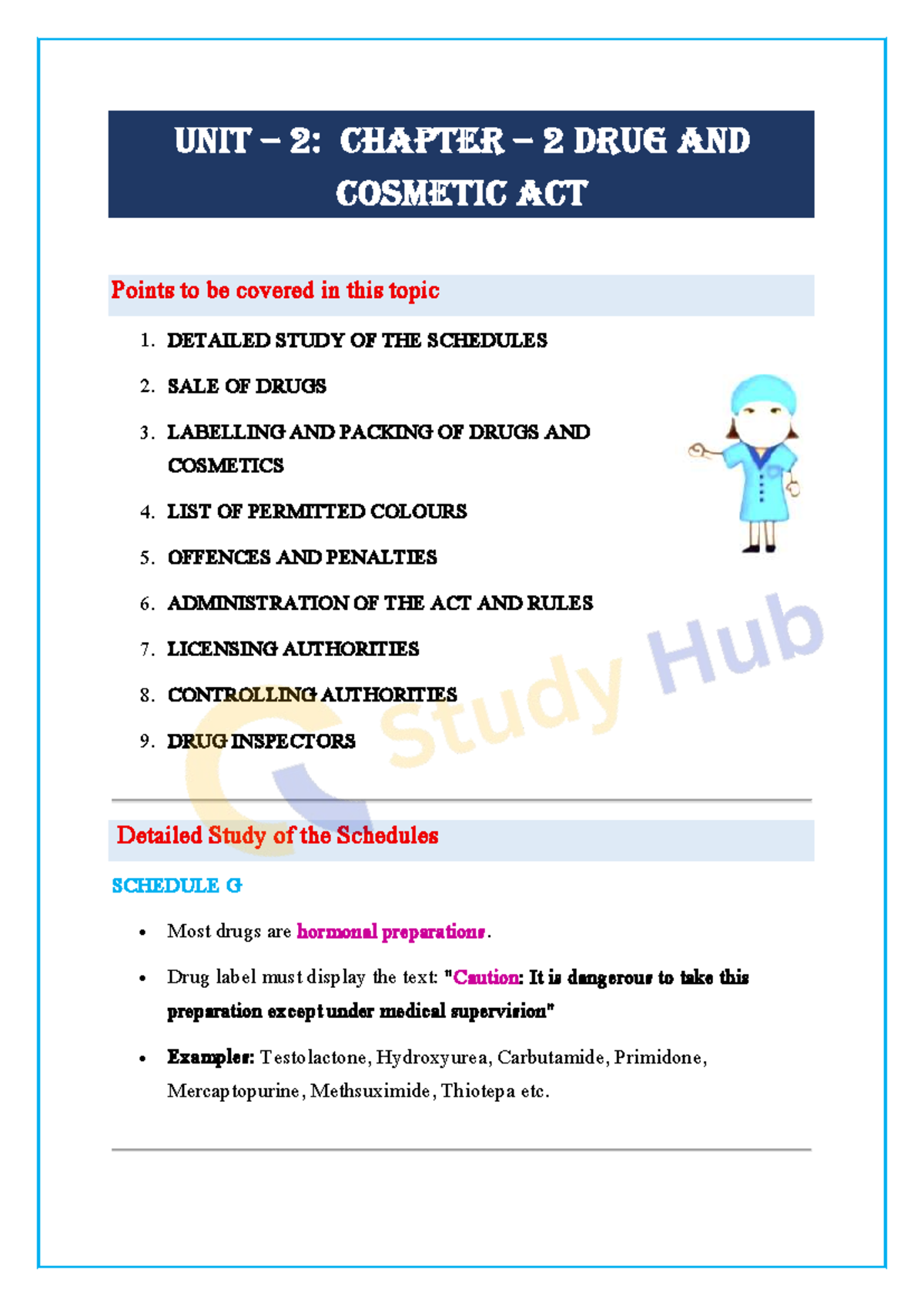 UNIT 2: CHAPTER 2 DRUG AND COSMETIC ACT - Key Points Overview - Studocu