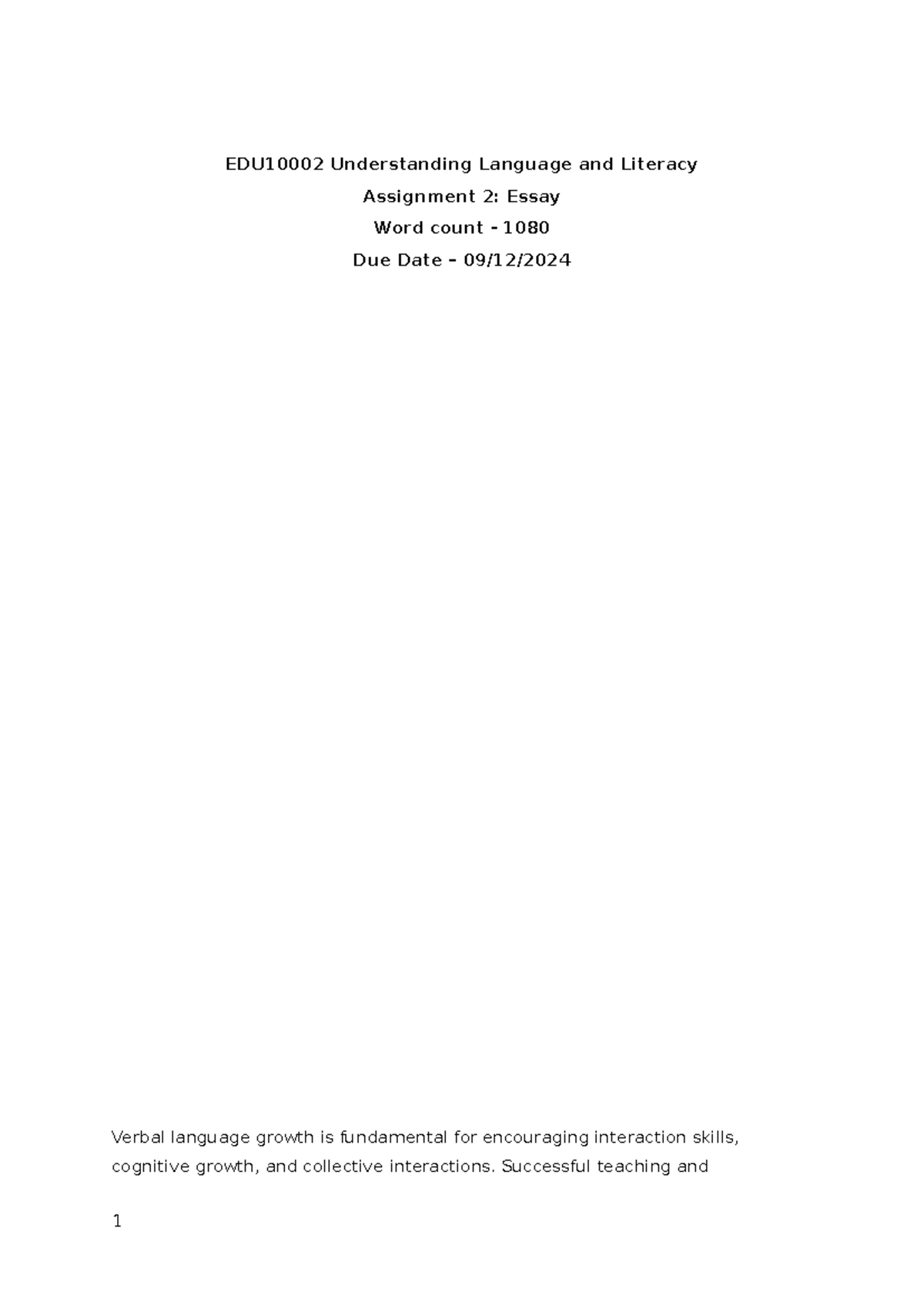 Understanding Language and Literacy: Assignment 2 Essay Analysis - Studocu