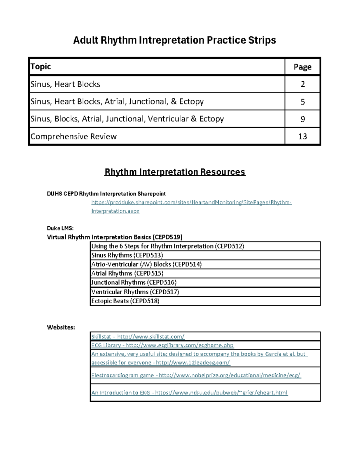 Condensed Adult Rhythm Strips & Interpretation (CEPD 2024) - Studocu