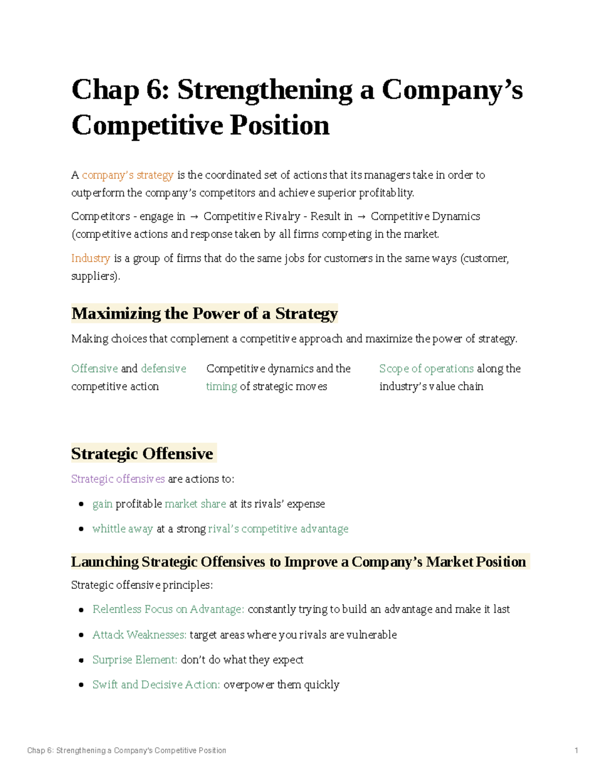 Chap 6: Strengthening Competitive Position Strategies in SFI - Studocu