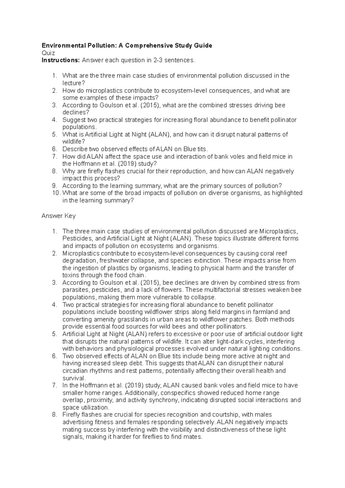 ENV 101: Environmental Pollution Quiz Study Guide and Key Insights ...