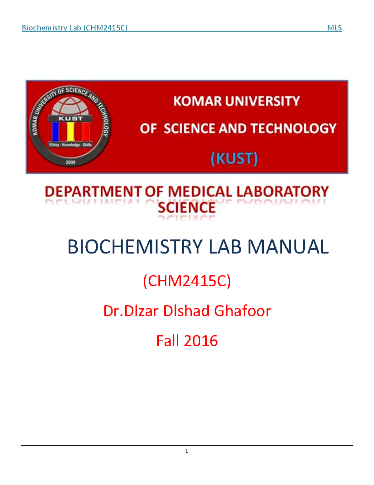 Biochemistry Lab Manual: CHM2415C Experiments & Safety Guidelines - Studocu