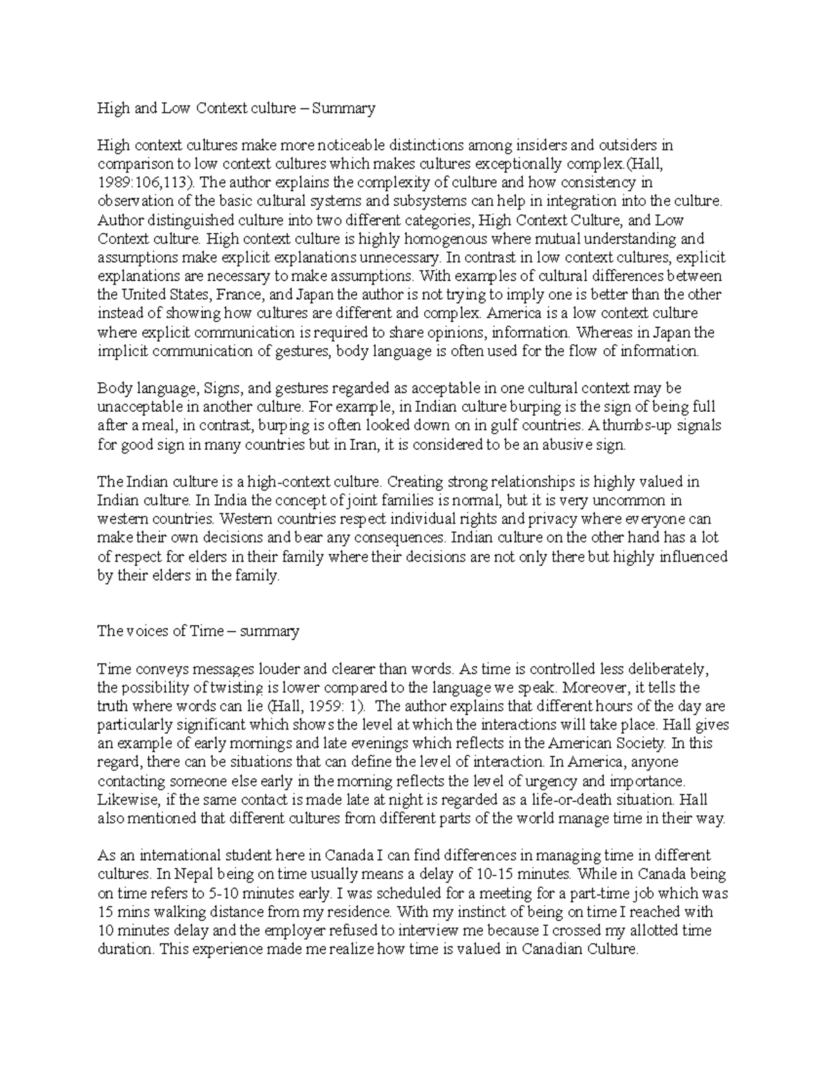COMM-6019 High and Low Context Culture Report - Assignment Summary ...